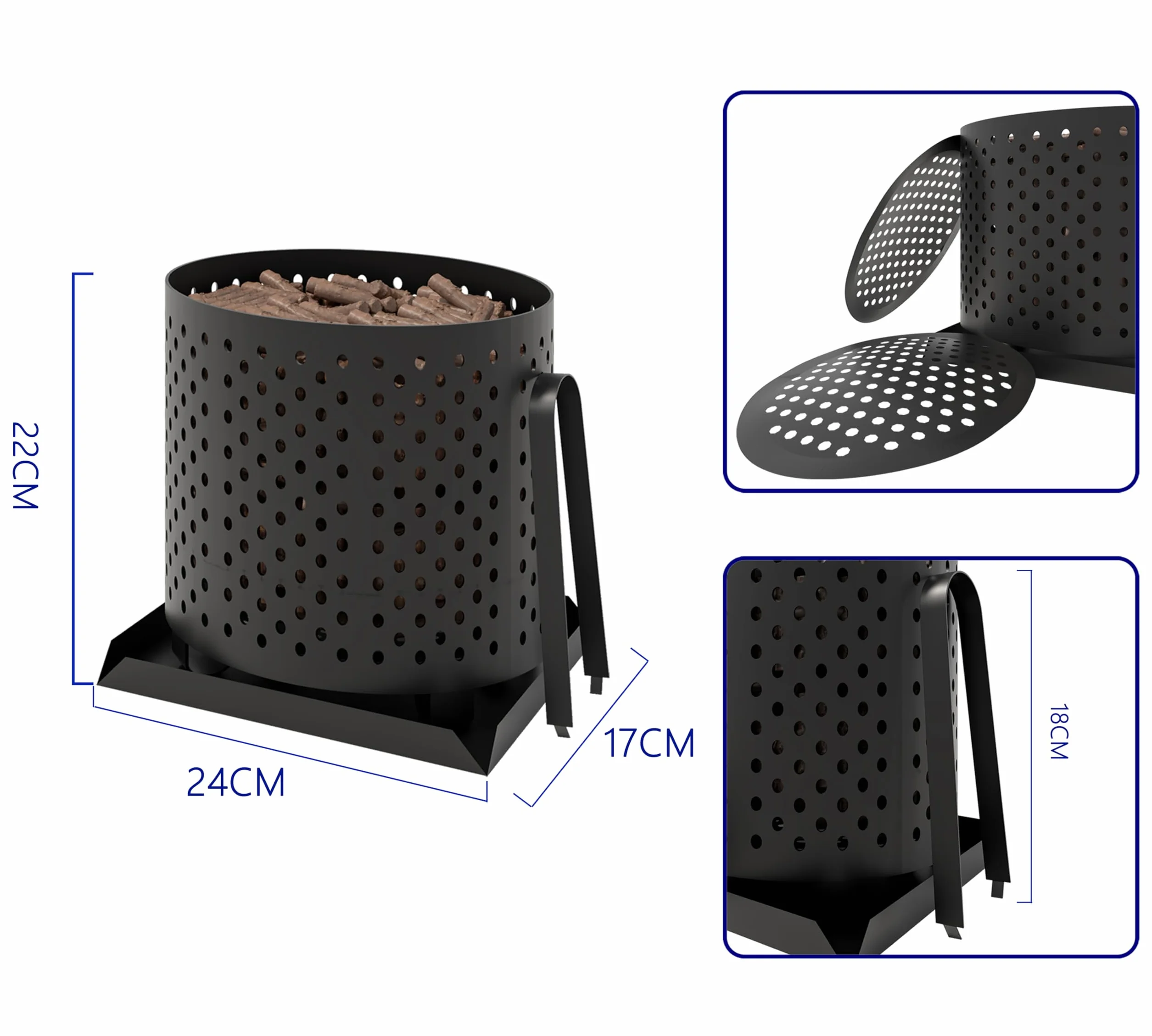 Kingson Kosz na pellet do kominka stalowy palnik 24x17x22 cm