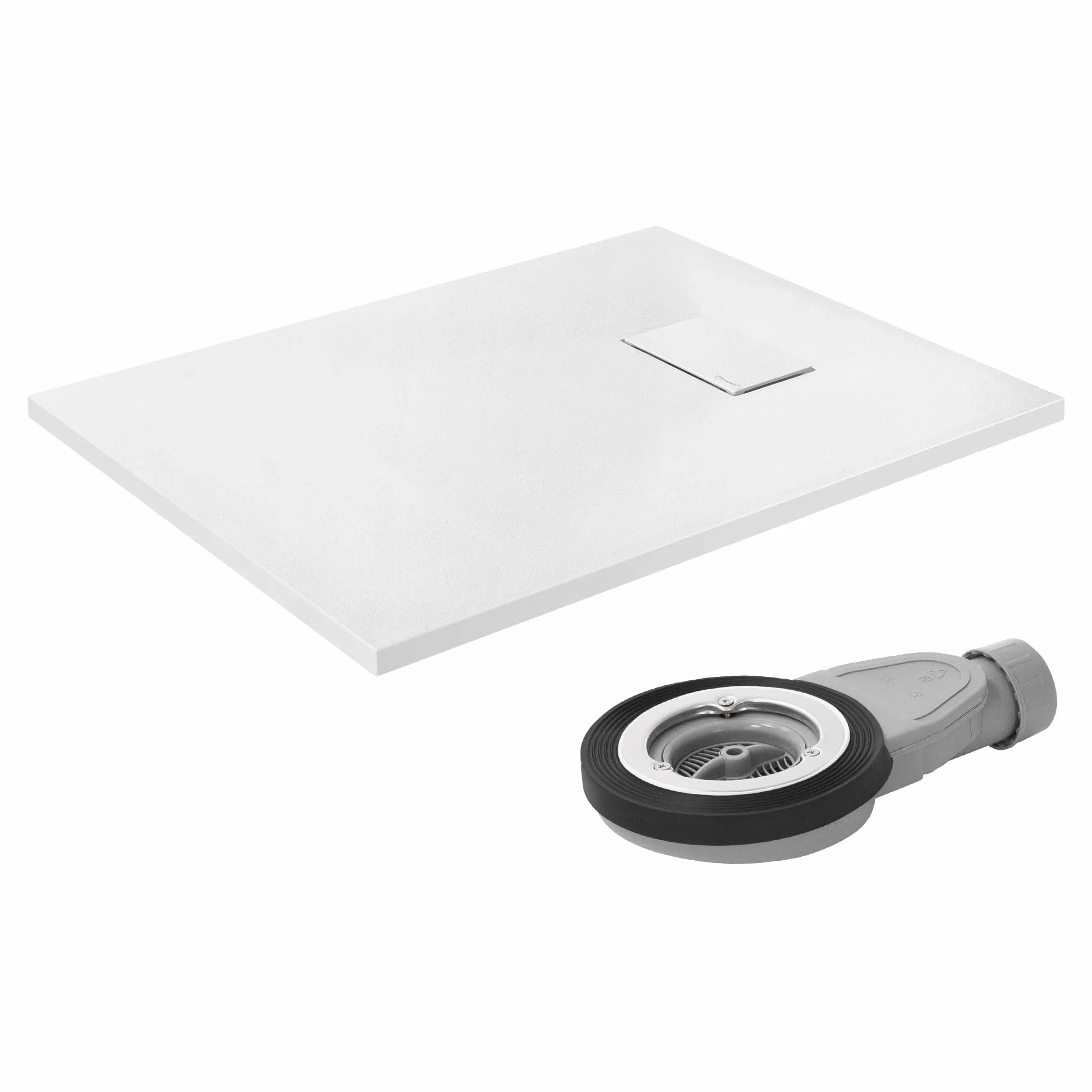 LuxeBath brodzik prysznicowy 90x70 cm bialy z odplywem SMC ekstra plaski i solidny prostokatny brodzik prysznicowy antyposlizgowy w stylu lupkowym designerski syfon latwy montaz do lazienki