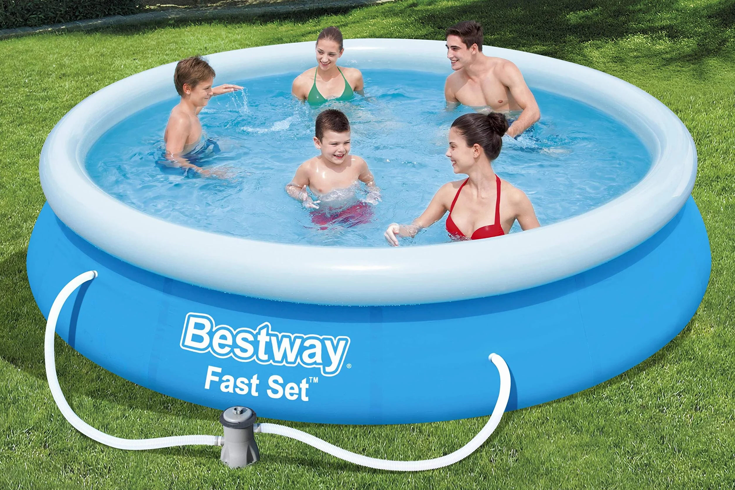 Bestway Fast Set Zestaw Basenowy Z Pompą Filtrującą, Biały/Niebieski, 366 x 76 cm
