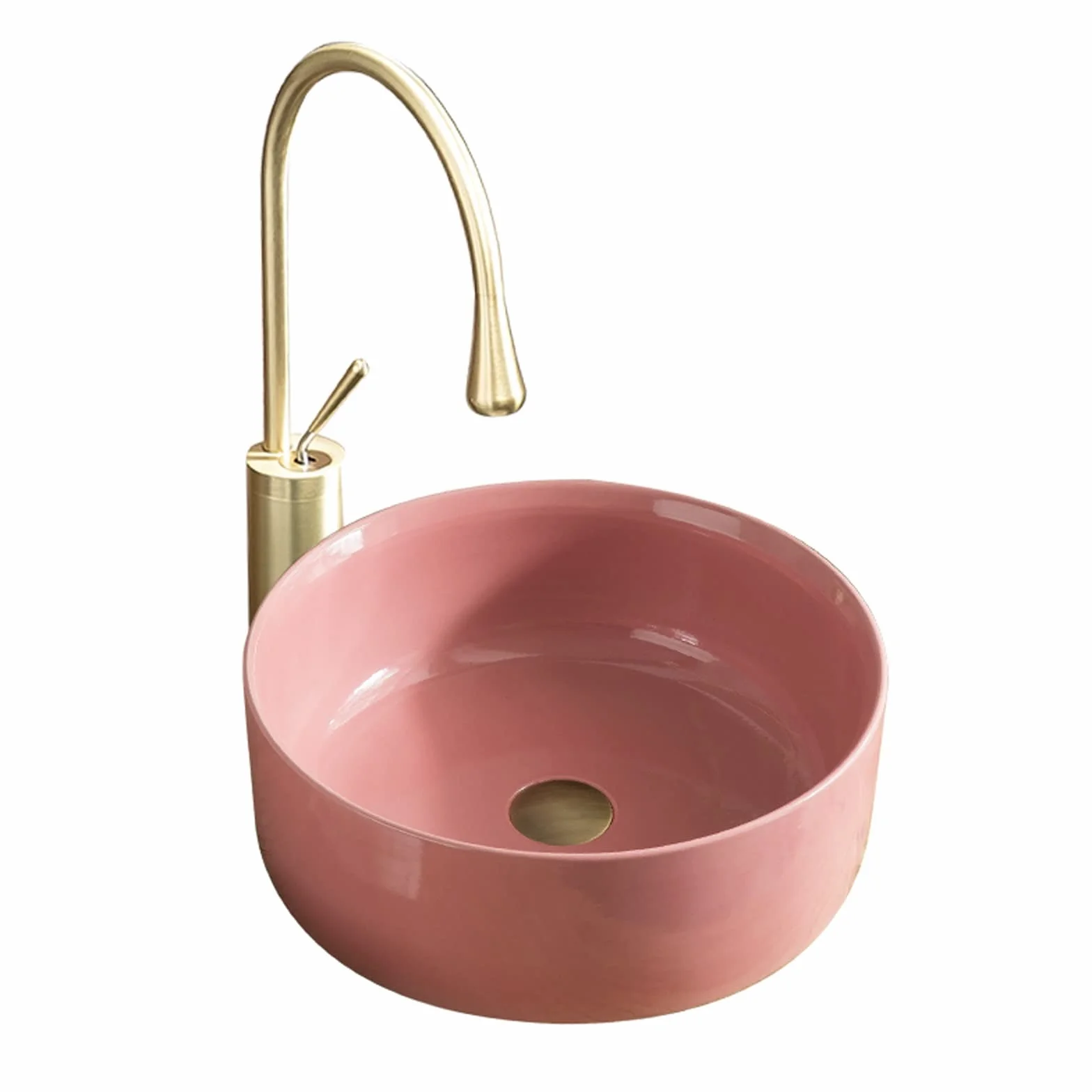 Umywalka Nablatowa Łazienkowa 15,7" Okrągła Ceramiczna Umywalka Nablatowa W Artystycznym Różowym Kolorze, Umywalka Nablatowa Z Odpływem Typu Pop-Up, Idealna Do Łazienki W