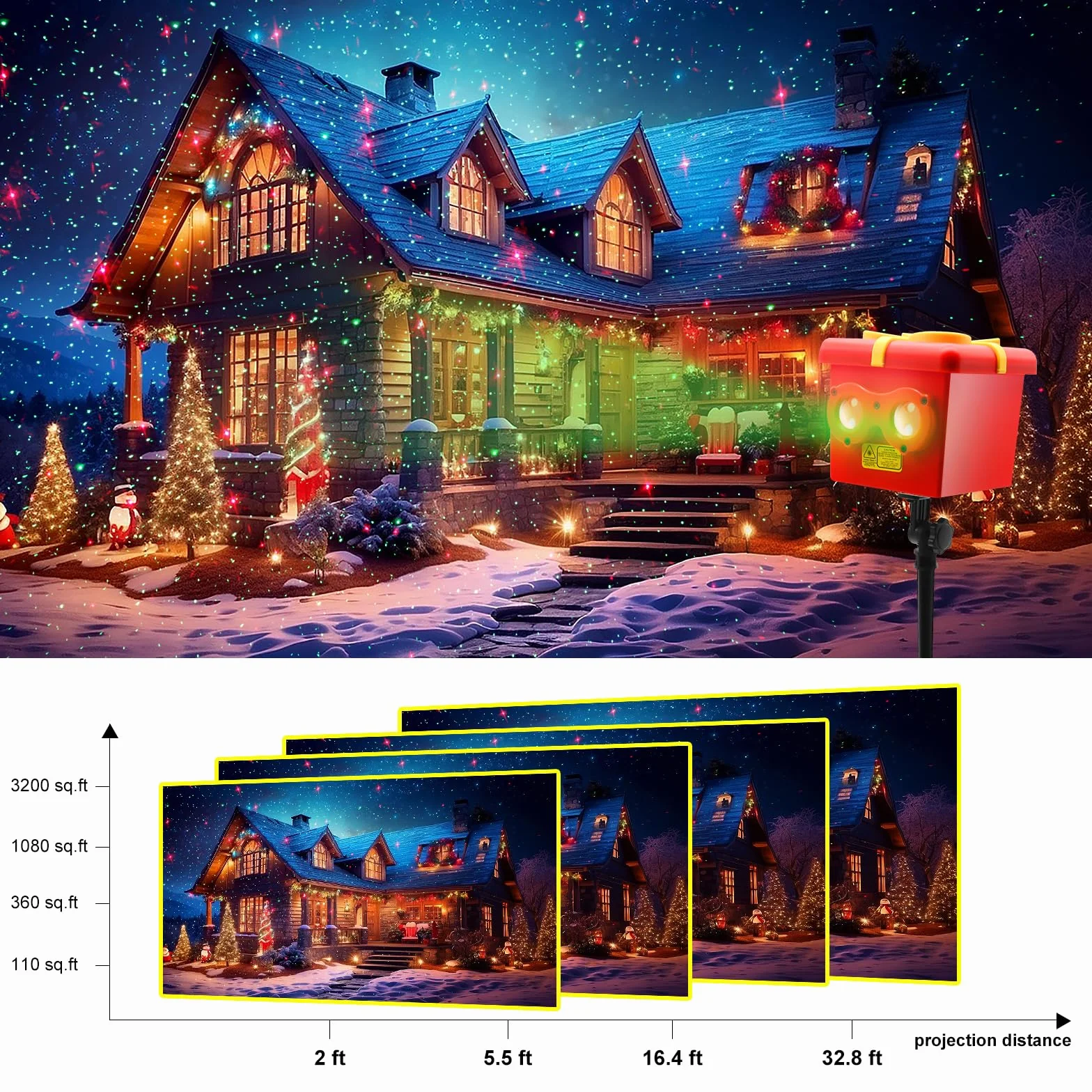 Zewnętrzny świąteczny projektor Halloween, 13 wzorów motywów lampa projektora z pilotem zdalnego sterowania, wodoodporna dekoracja ogrodu na Boże Narodzenie, Halloween, ściany domu, ściany zewnętrzne,