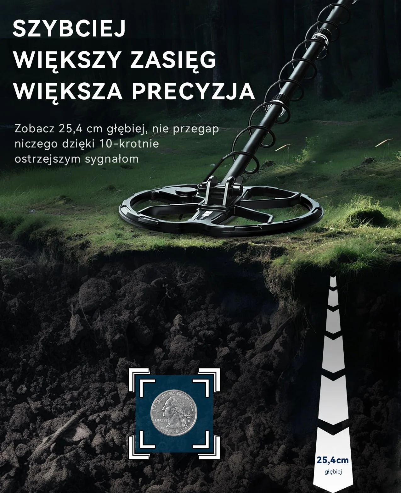 SUNPOW wykrywacz metali 11" Dual-D cewka lit-akumulator 35h IP68 wodoodporny 7-metal ID