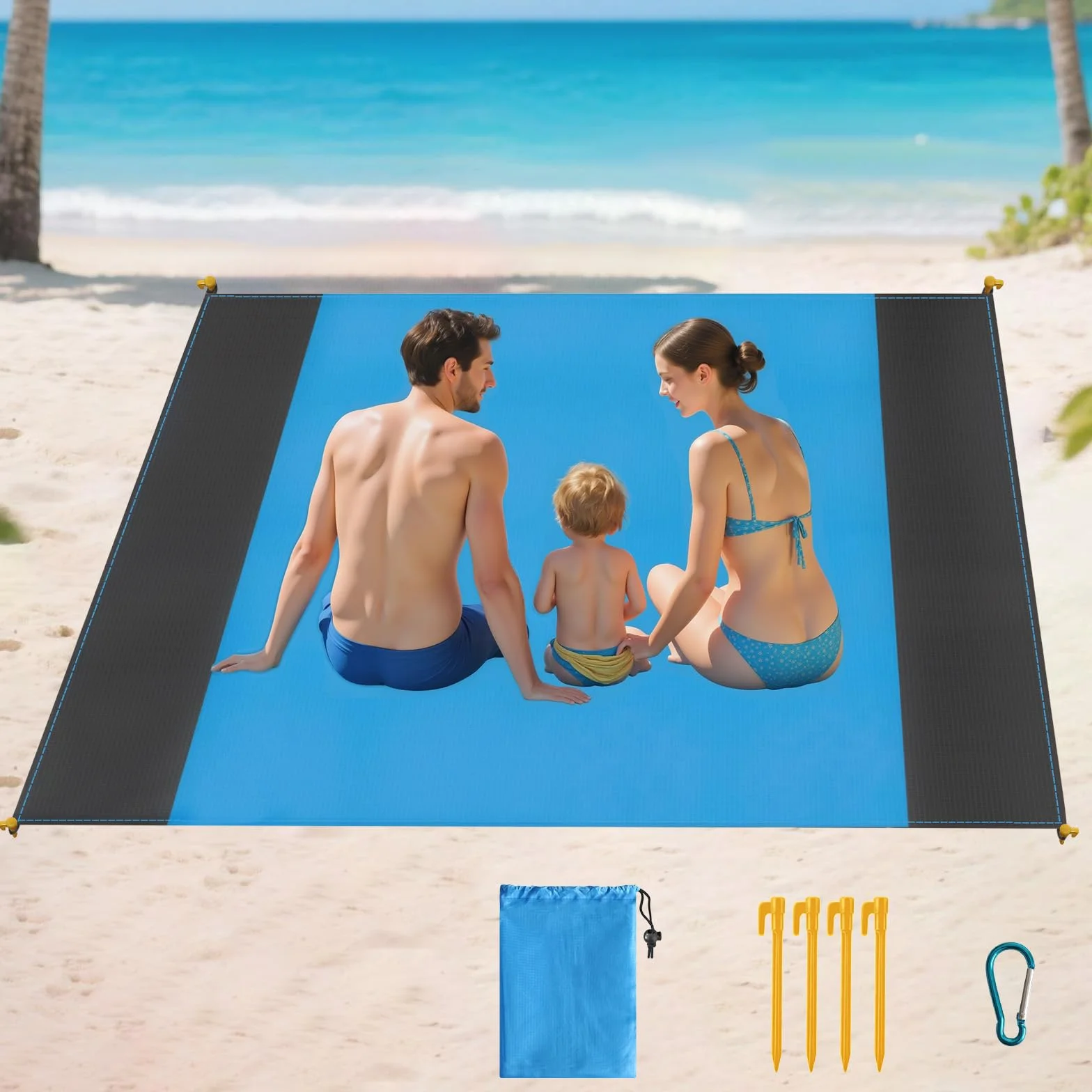 Koc plażowy wodoszczelny 210 x 200 cm z 4 śledziami