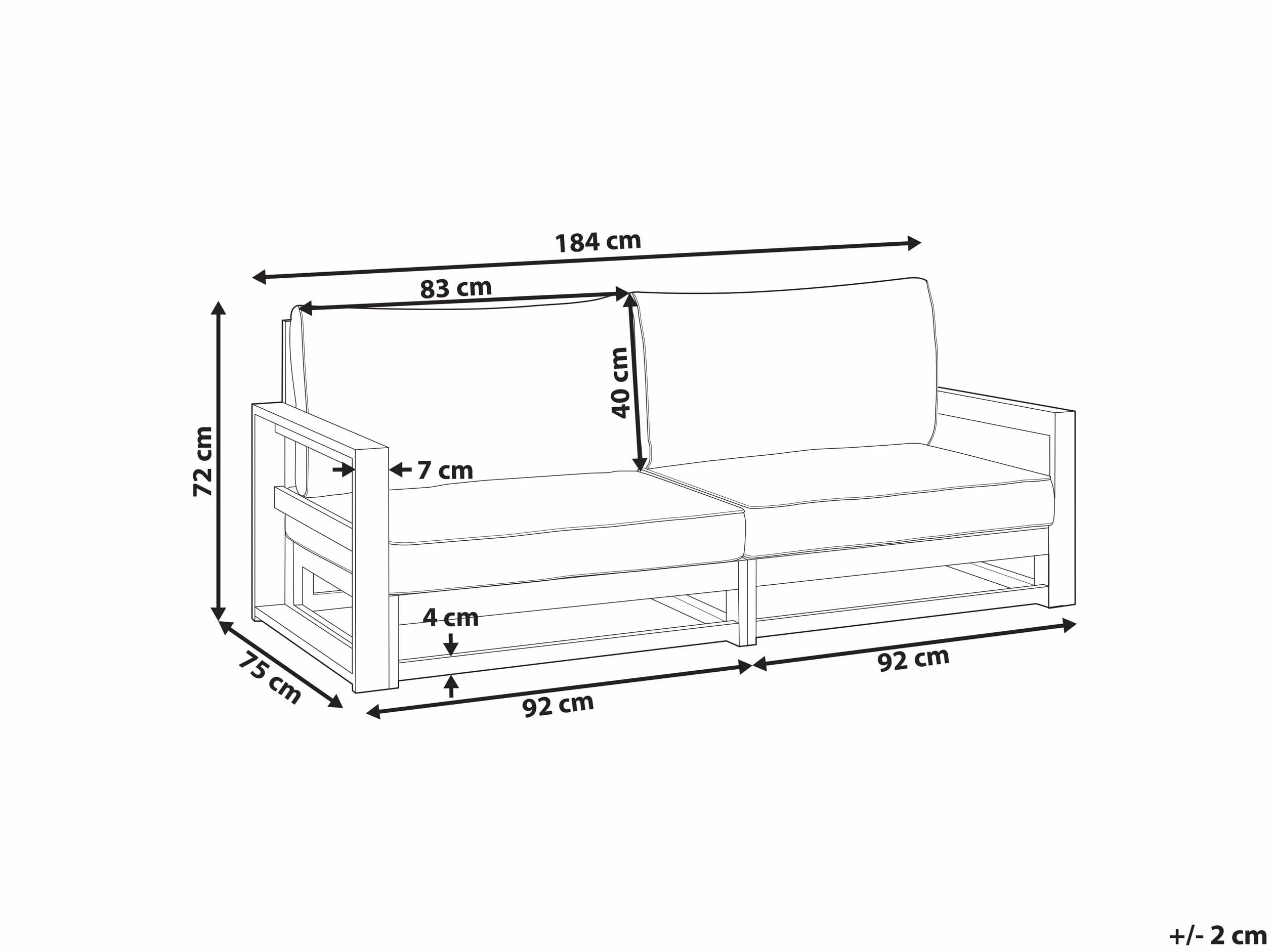 Sofa ogrodowa 2-osobowa Timor II z poduszkami drewno akacjowe jasne