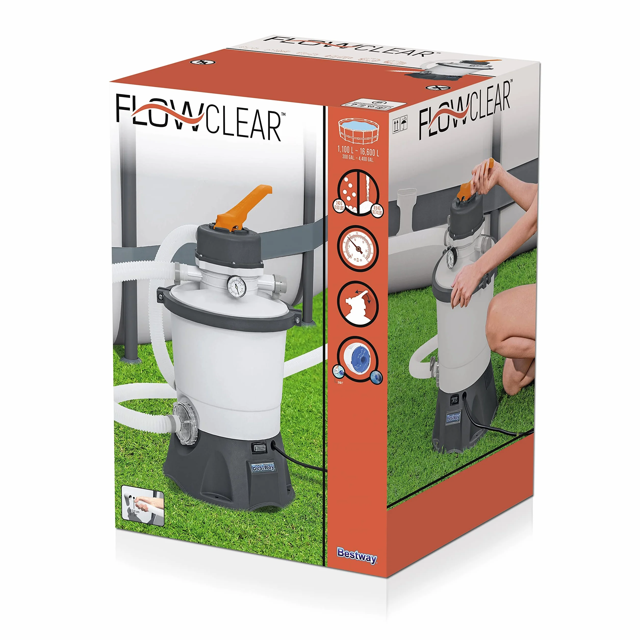 Bestway Filtr Piaskowy 3028 l/h Szary Pomarańczowy