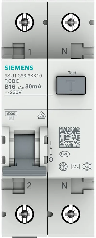 SIEMENS Ingenuity for life - 5SU13566KK10 przełącznik FI/LS, 6 kA, 1P+N, typ A, 30 mA, B-Char, In: 10 A, Un AC: 230 V
