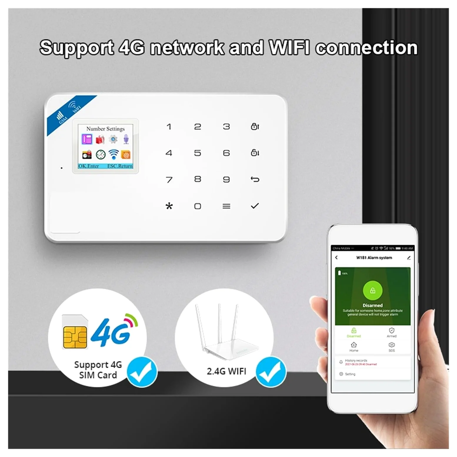 4G Inteligentny alarm domowy System alarmowy GSM Czujnik ruchu Detektor Włamywacz cennych aktywów Do domu i garażu(KIT 1)