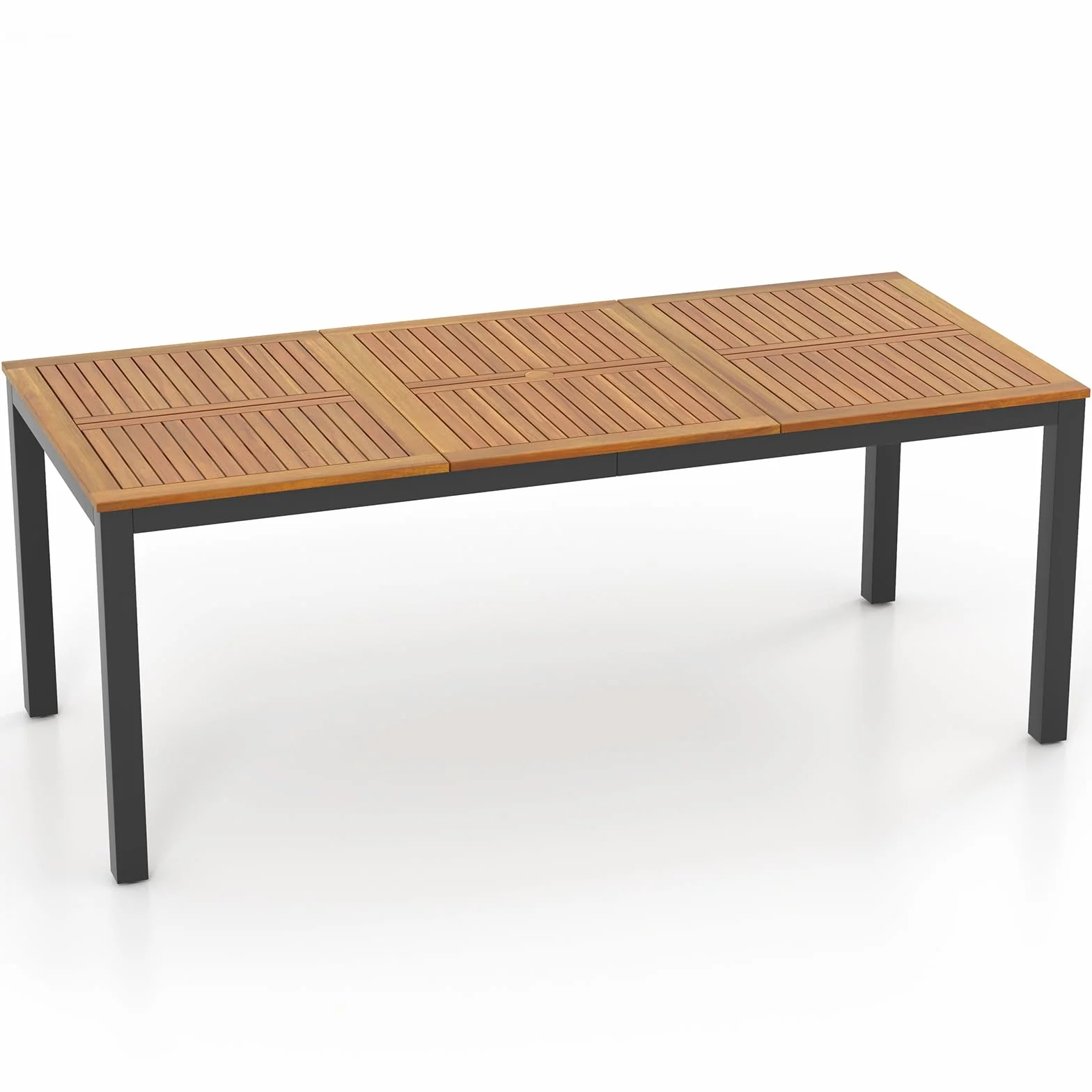 KOMFOTTEU Stół ogrodowy z otworem na parasol 200 x 90 x 75 cm drewno akacjowe dla 8 osób