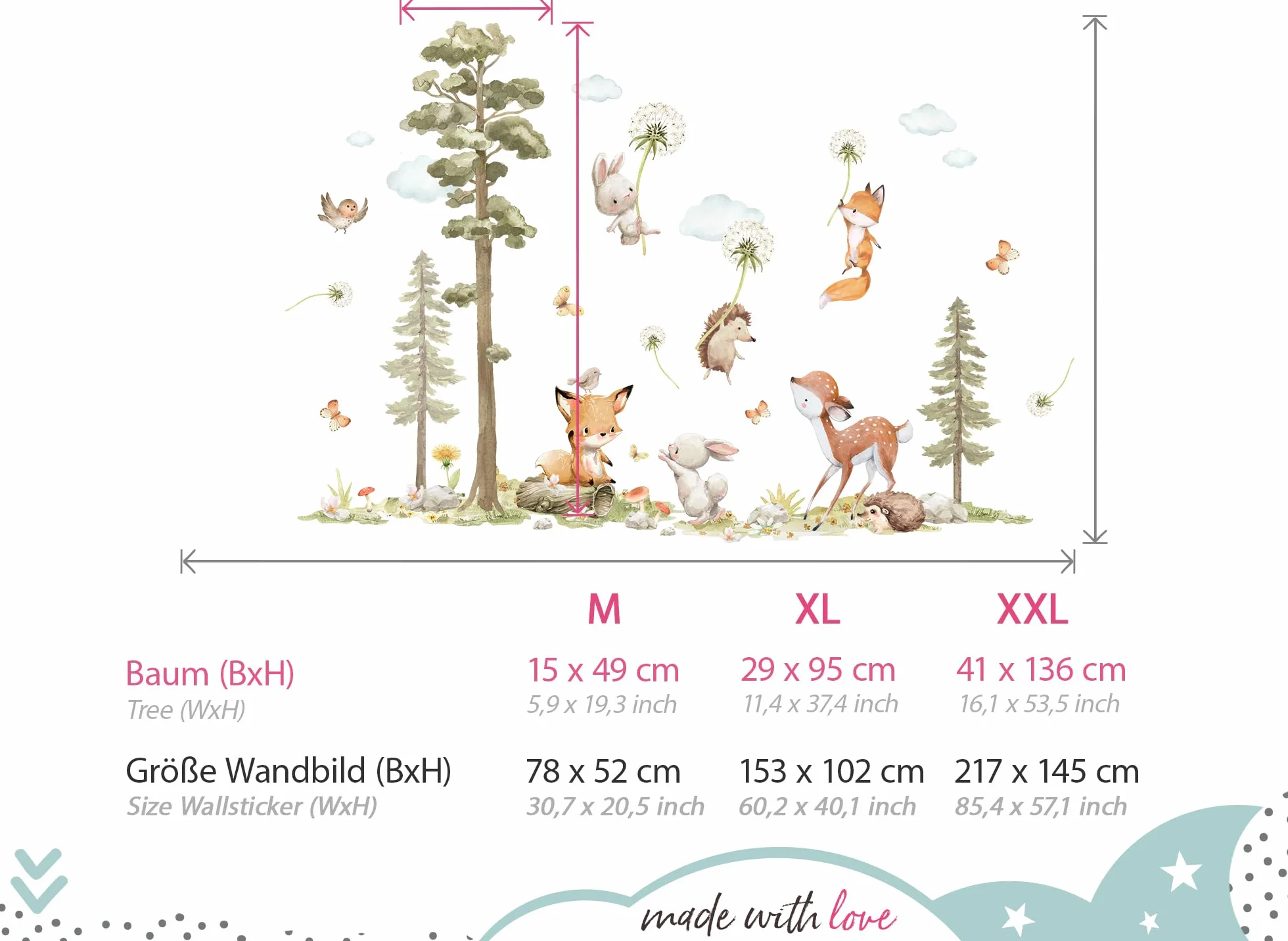 Little Deco Tatuaż ścienny, zwierzęta leśne, lis i jeleń DL5072 XXL