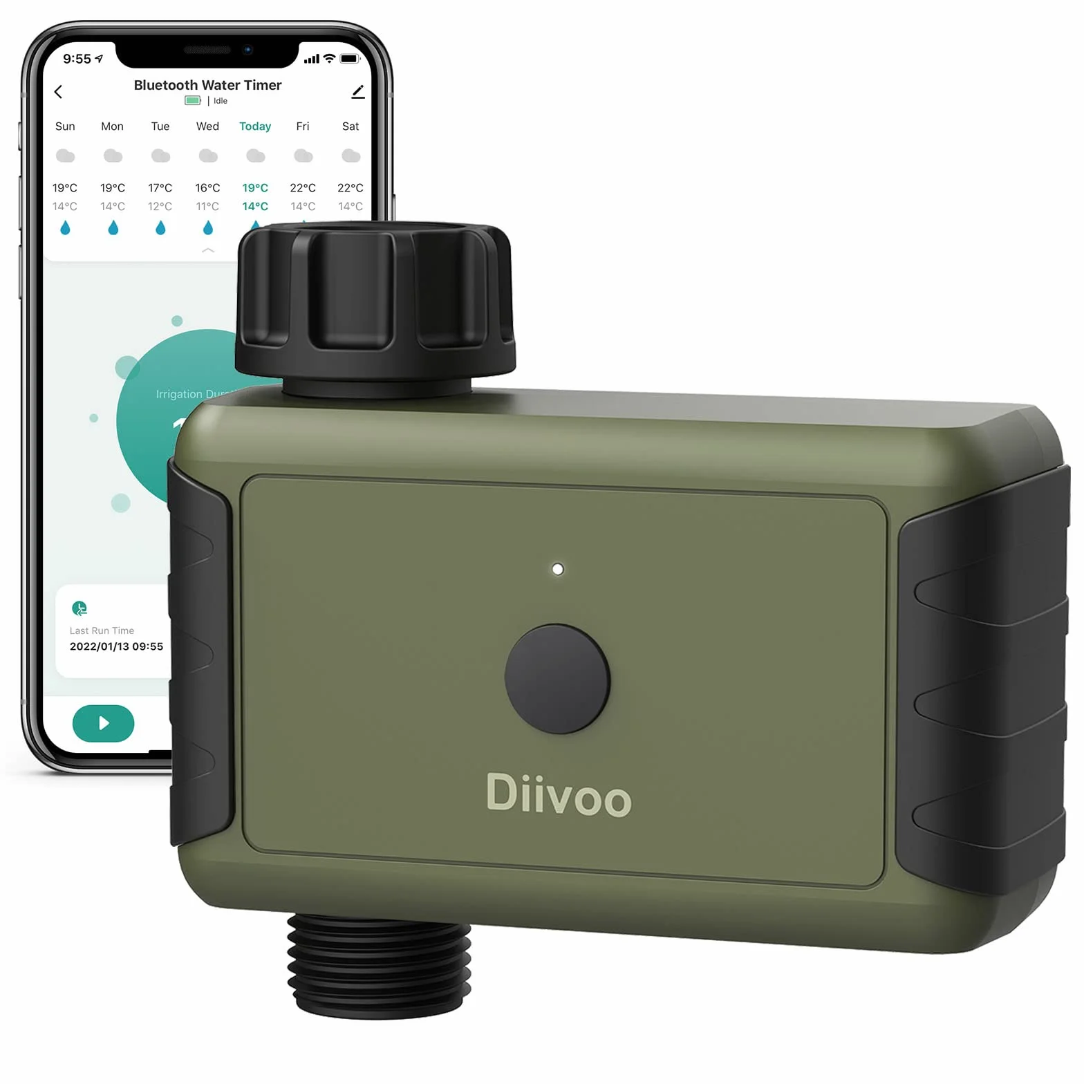 Diivoo Sterownik nawadniania Bluetooth, automatyczny zegar do ogrodu, kompatybilny z Alexa, 1 wyjście