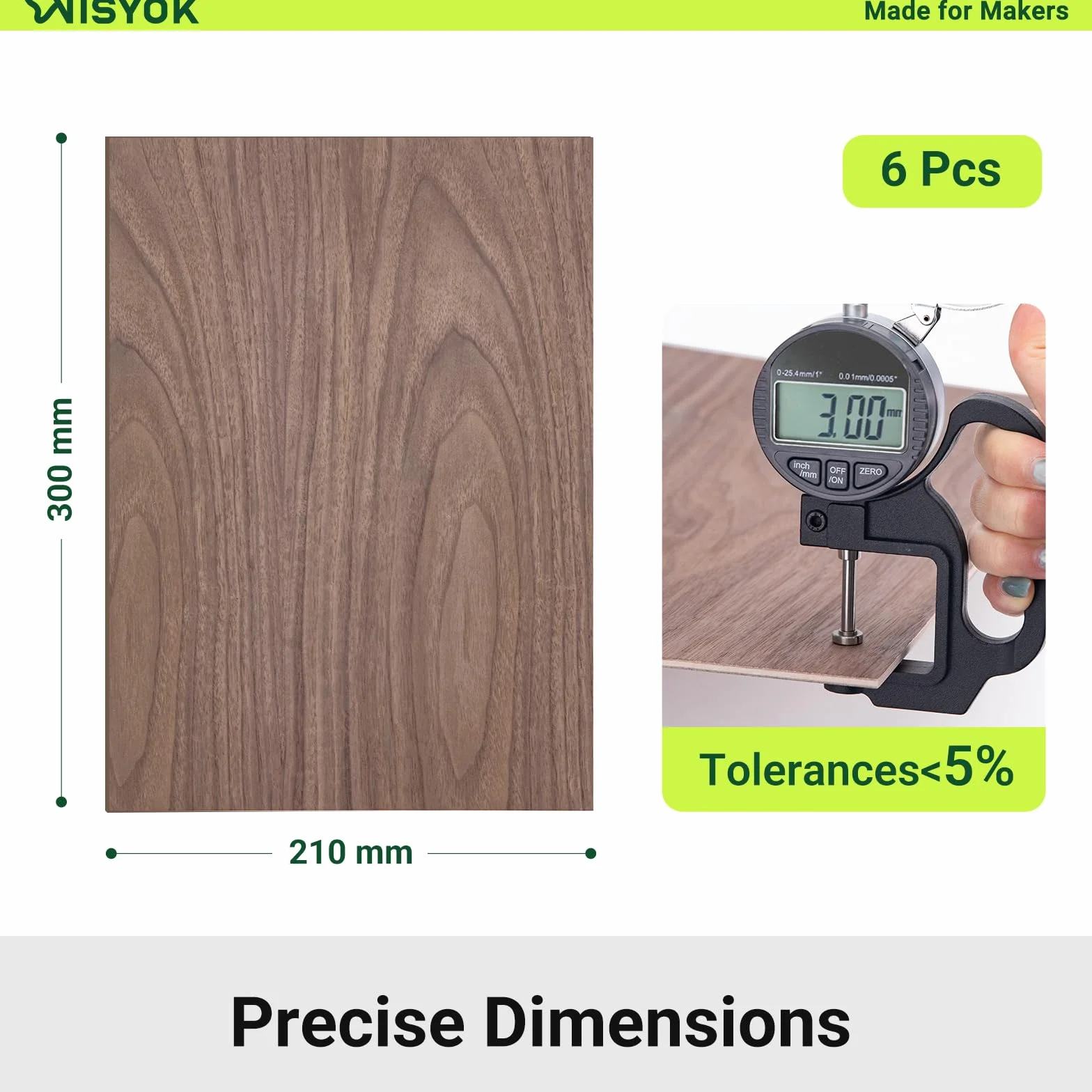 WISYOK Płyta ze sklejki 3 mm, A4, 6 szt., orzech włoski, przycięta na wymiar, płyty drewniane do majsterkowania, sklejka do cięcia laserowego, piły wyrzynarskiej, modelarstwa, piły, piły, piły, piły