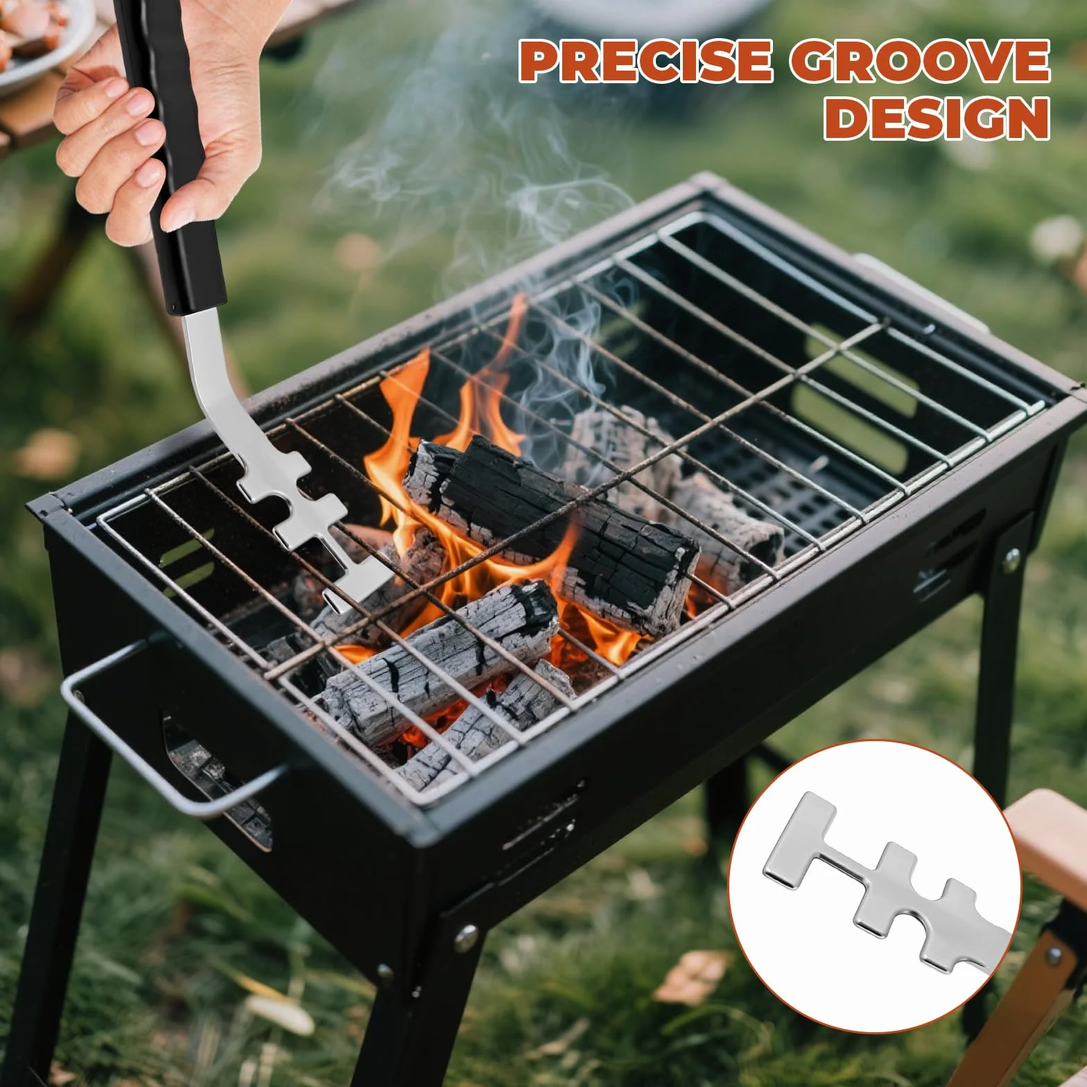 Edelstahl Grillrostheber, Anti-Verbrühung, PP-Griff, universelles Grillwerkzeug für Camping