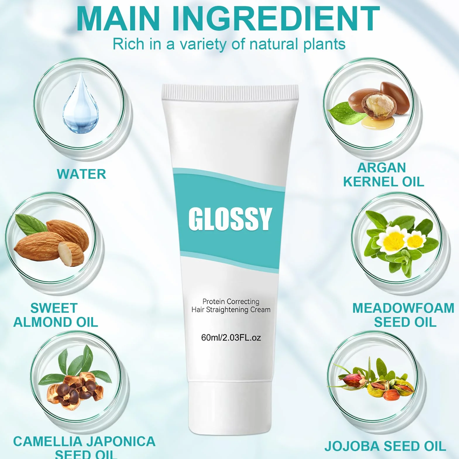 Krem do prostowania włosów, 60 ml, proteinowy krem wygładzający włosy, prostujący krem, do wszystkich rodzajów włosów