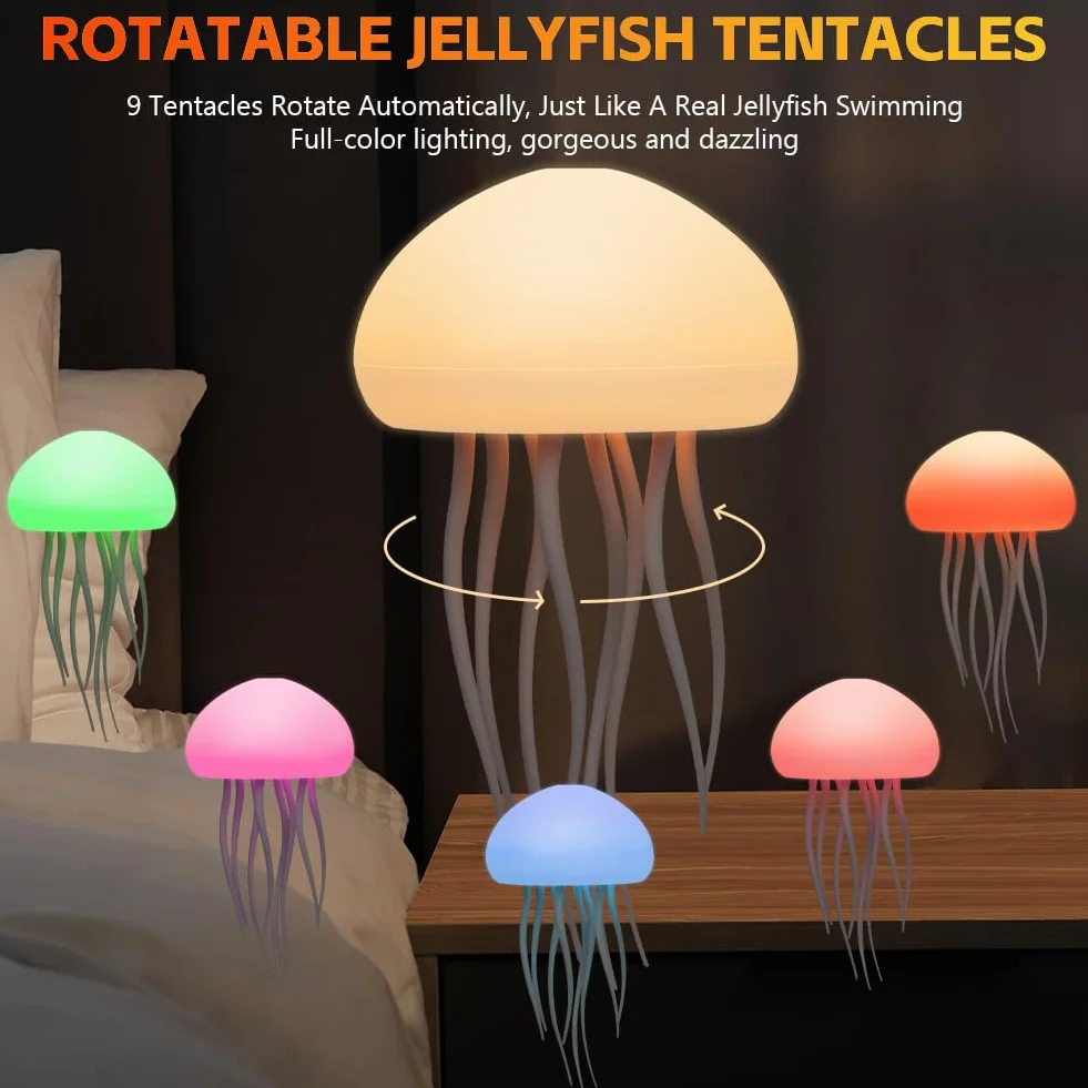 Lampa Jellyfish Led, Lampa Nastrojowa Rgb Z Wielokolorowym Gradientem Meduz, Akumulatorowa Lampa Stołowa Z Meduzami, Sterowana Głosem Lampa Stołowa, Lampa Meduz Na Biurko I Przy Łóżku