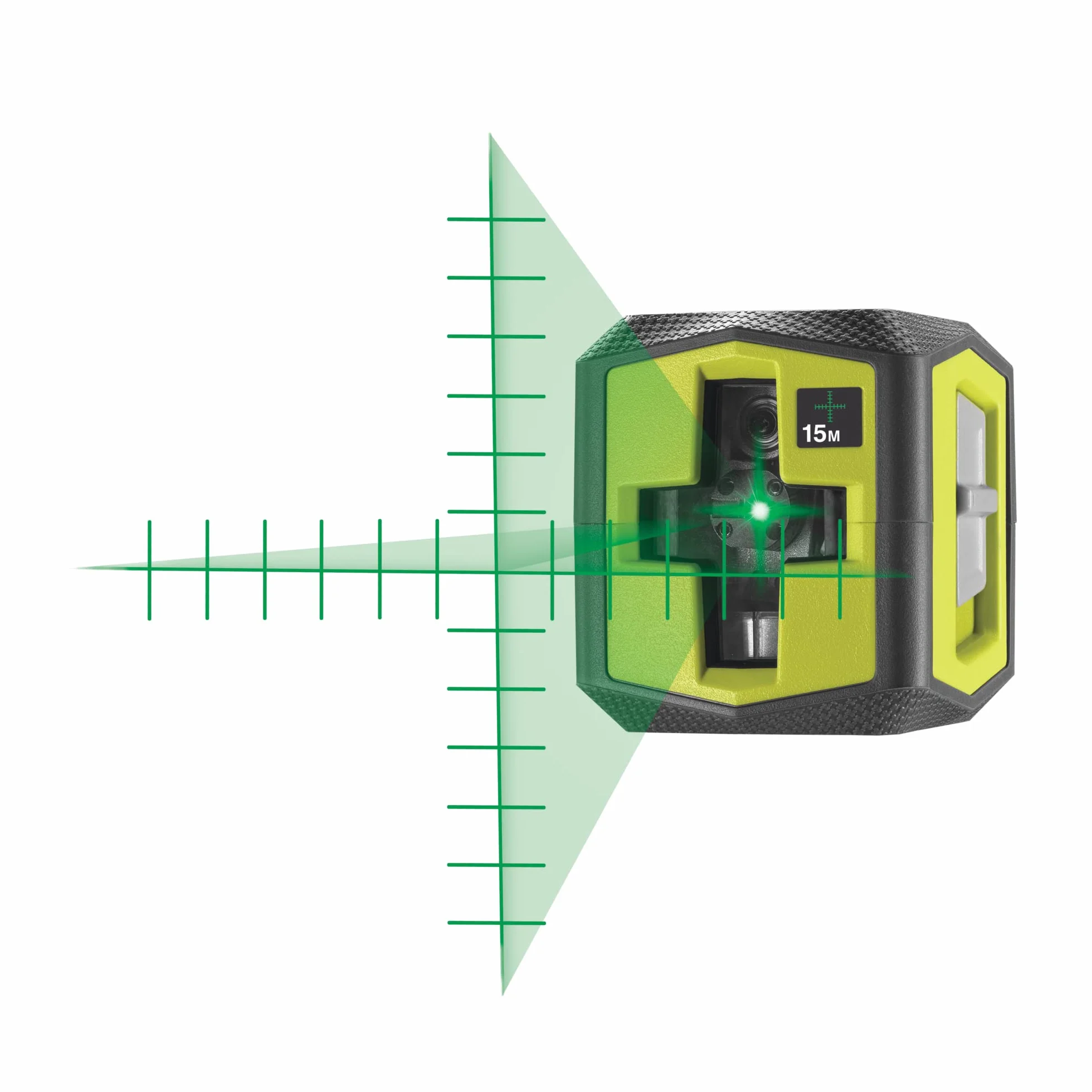 RYOBI Zielony Laser Krzyżowy RBCLLG2, Automatyczne Poziomowanie, Zasięg Pracy 15 m, Dokładność +/- 0.5 mm/m, Zawiera Płytkę Referencyjną, 2 Baterie AA i Gwint Statywu ¼”