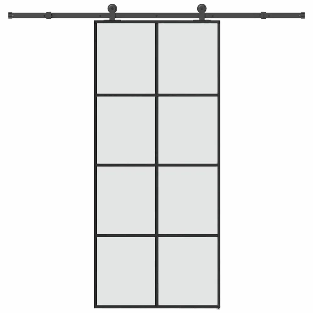 Drzwi przesuwne ze szkła hartowanego z zestawem okuć 90 x 205 cm, aluminiowa rama do drzwi wewnętrznych przesuwnych, matowe szkło ESG zapewniające prywatność, cichy poślizg i design