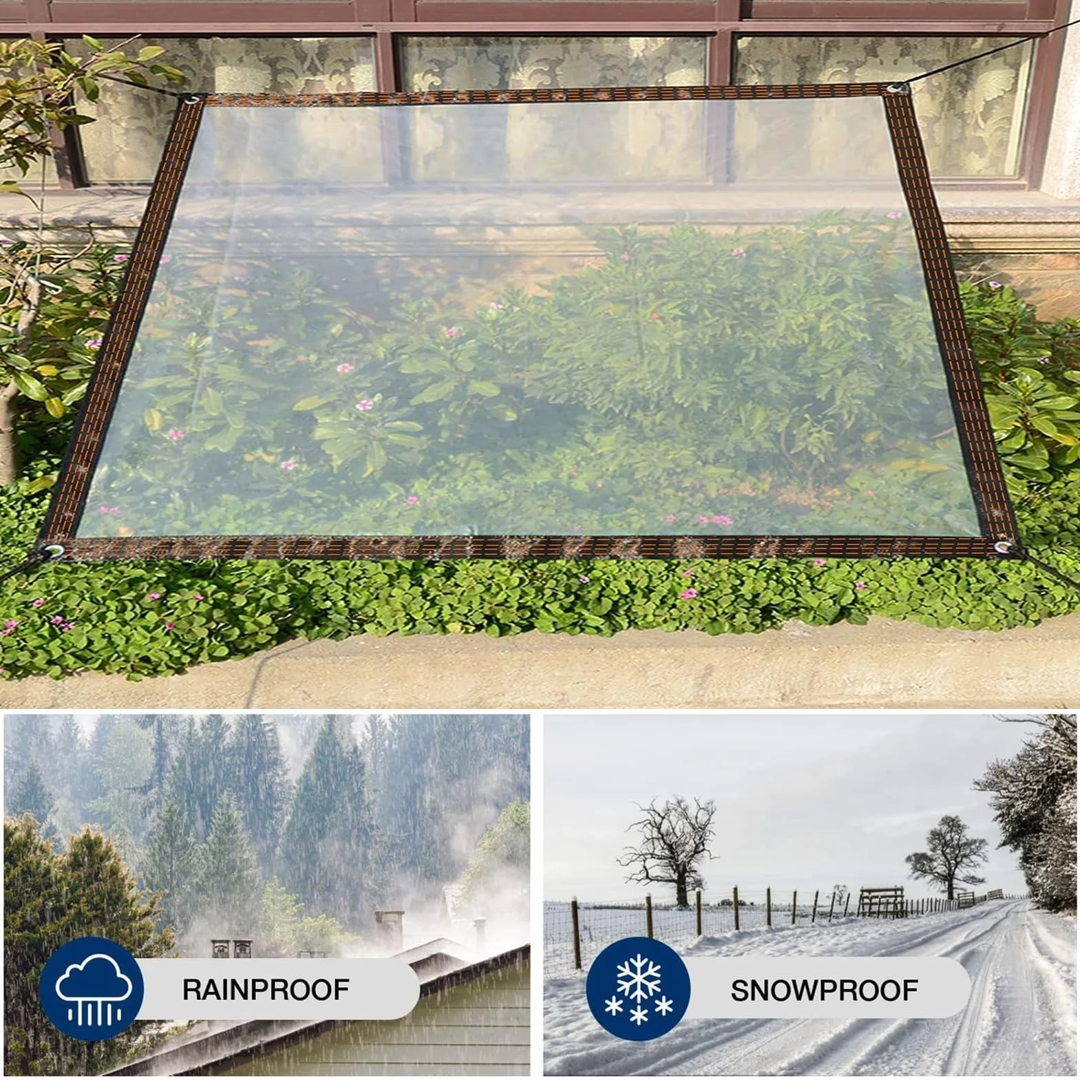 Przezroczysta Plandeka Kurtynowa Odporna na Rozdarcie - Osłona Wodoodporna Wytrzymała PCV do Zadaszenia Ogrodowego (8'x13'/2.5x4m)