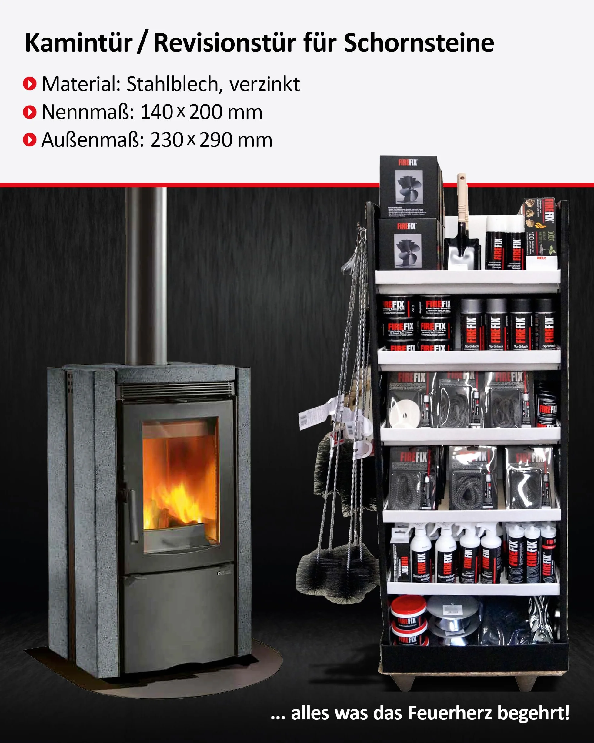 FIREFIX 2093 drzwi kominkowe 140 x 200 mm I wysokiej jakości, ocynkowana klapa rewizyjna ze stali do komina I drzwi rewizyjne do konserwacji kominka