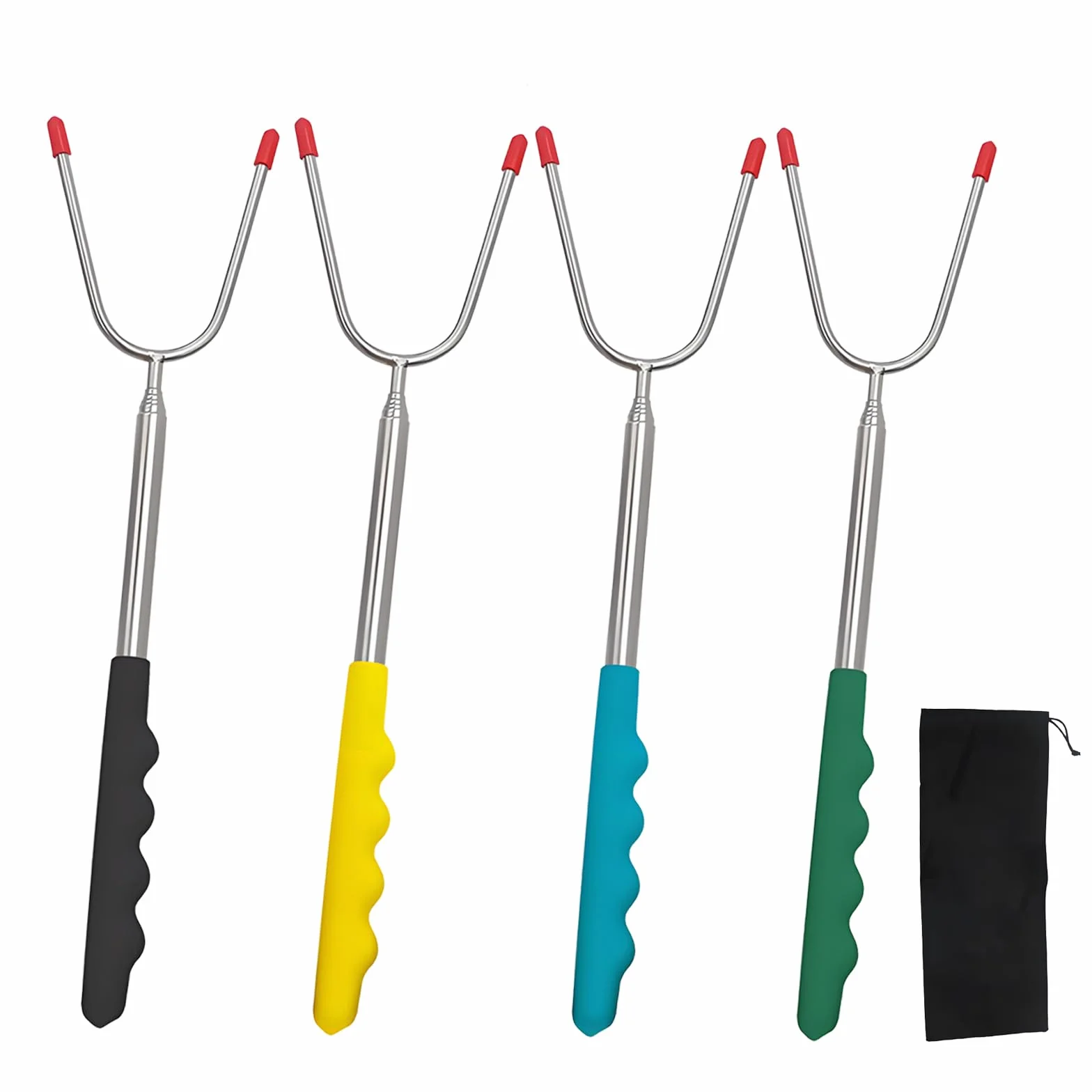 4 sztuki szaszłyków do grilla ze stali nierdzewnej, 31-115 cm, teleskopowe, szpikulce do grilla, szpikulce piankowe, izolowane uchwyty, widelec do grillowania na kemping, imprezę w ogrodzie, na grillu