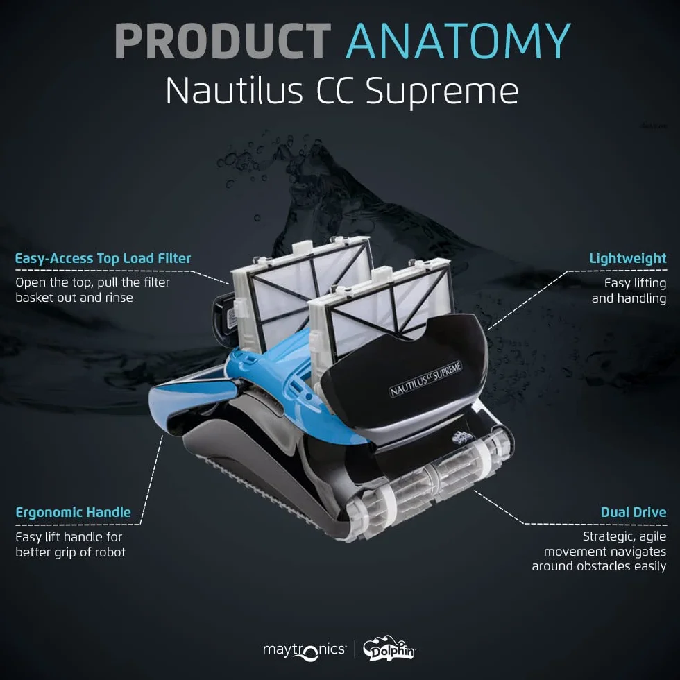 Dolphin Nautilus CC Supreme Automatyczny robot czyszczący basen z kablem, czyszczenie podłogi linii wodnej ścian, baseny naziemne do 15 m
