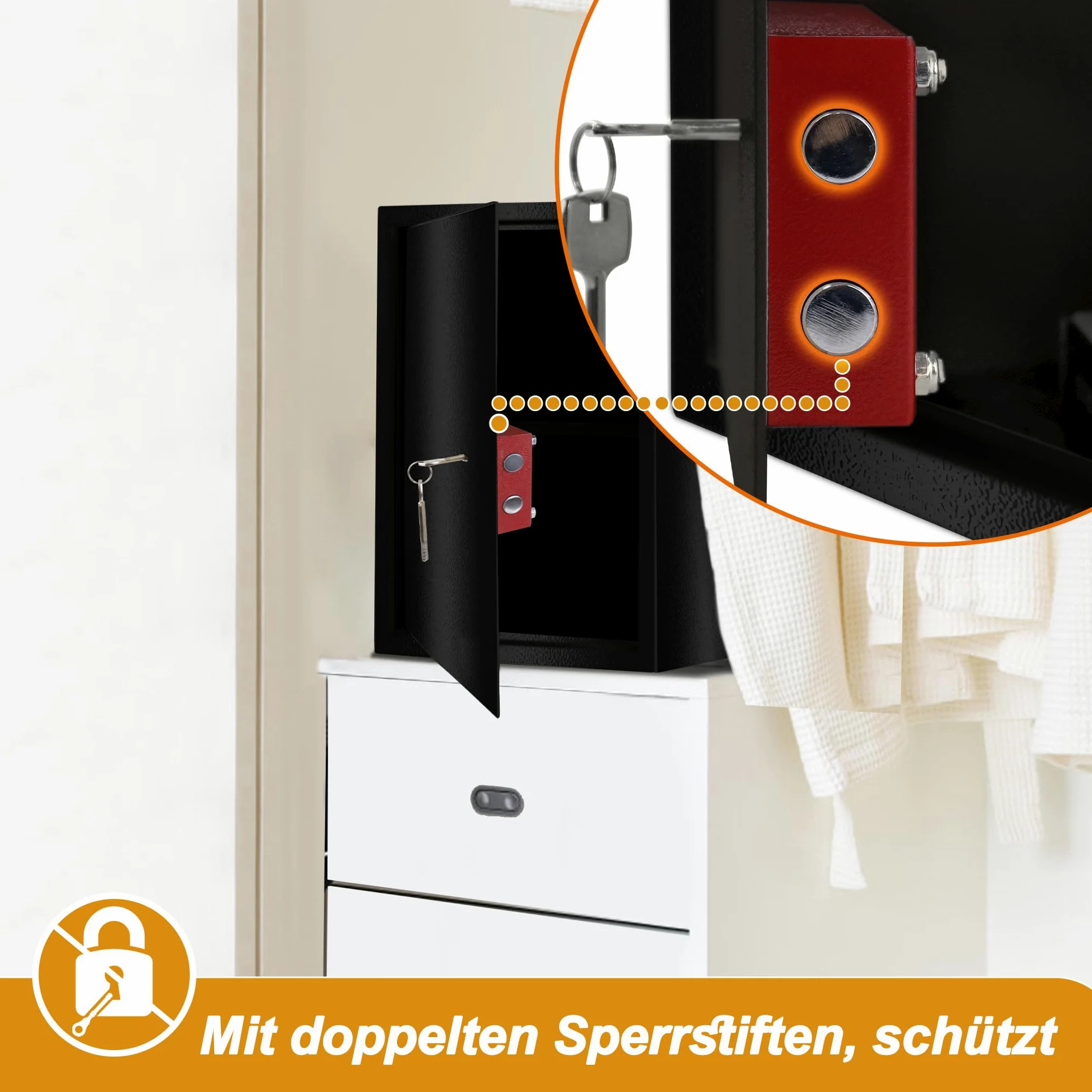 YRHome Sejf meblowy, sejf w rozmiarze XL, 35 x 31 x 50 cm, z 2 zamkiem na klucze i śrubami mocującymi, sejf podłogowy, ścienny, szafka na pieniądze, kolor czarny