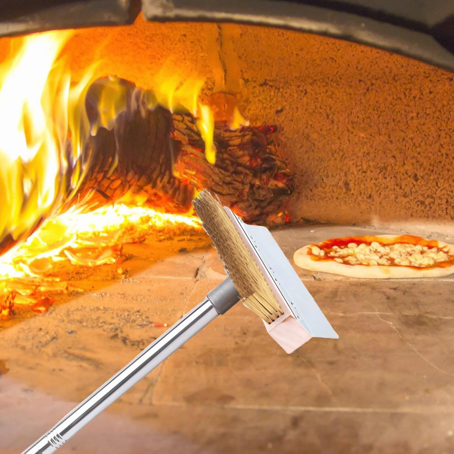 Szczotka do pieca do pizzy ze stalowym skrobakiem 120 cm mosiężna szczotka długi aluminiowy uchwyt