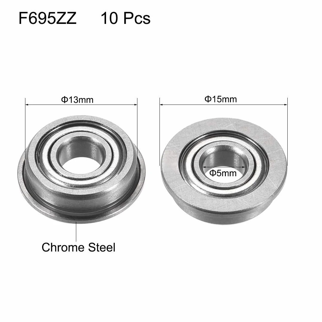 sourcing map Łożysko kulkowe z kołnierzem F695ZZ 5x13x4mm podwójne ekranowane metalowe (GCr15) chromowane łożyska stalowe 10 sztuk