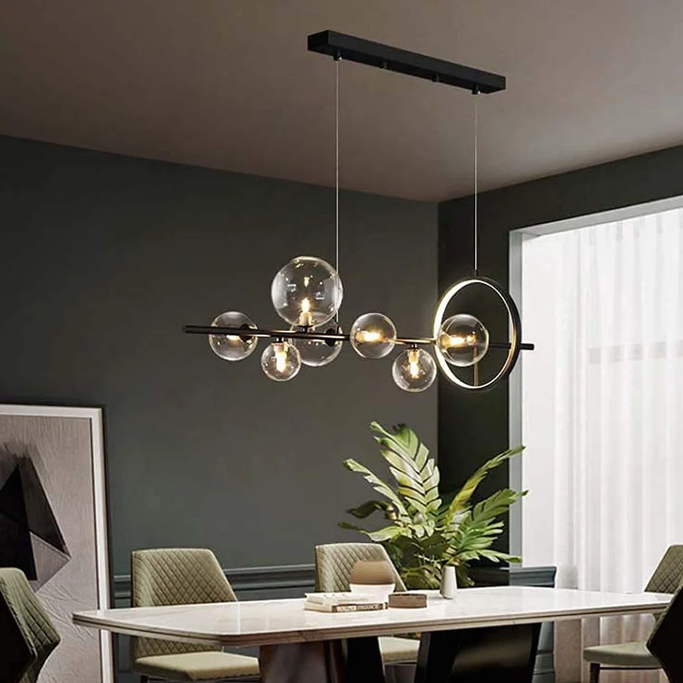 Kreatywna nowoczesna lampa kinkiet, G4, szklana kula lampa wisząca, żyrandol z regulacją wysokości, nordycka restauracja Bubble Ball Led żyrandol, 3000 K, 10 * G4 Interesting