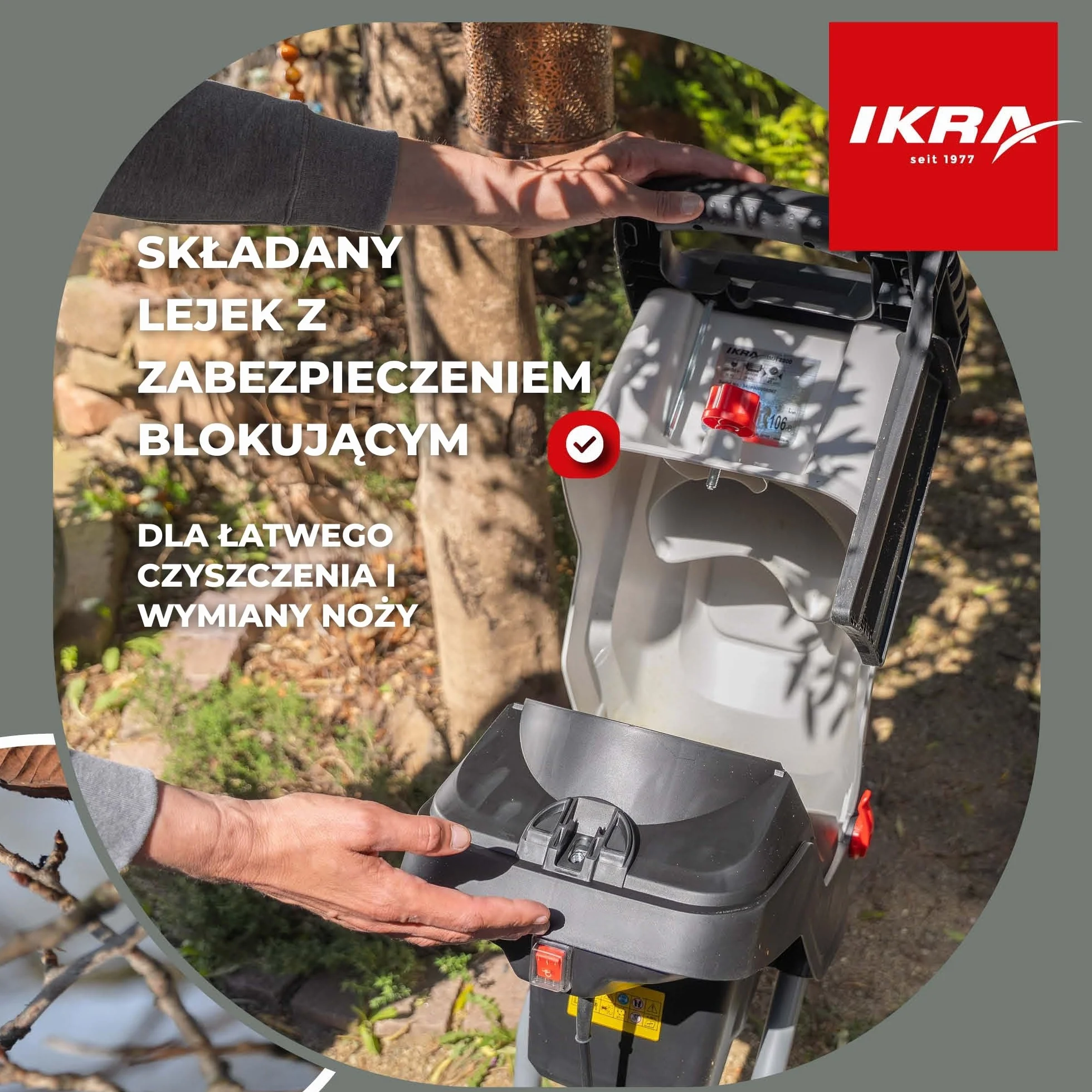IKRA rozdrabniacz ogrodowy elektryczna IMH 2800, z workiem o pojemności 45 l, 2800 W, z 2 zapasowymi odwracalnymi ostrzami i okularami ochronnymi