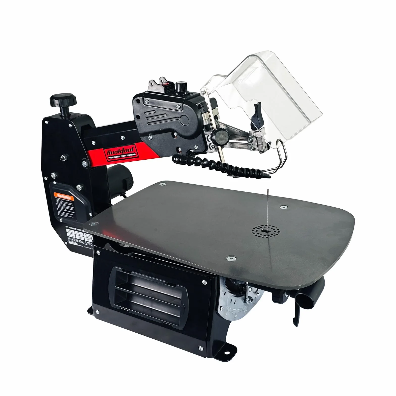 Bucktool Wyrzynarka o zmiennej prędkości, 406 mm, elektryczna piła do liści, 16 cali, stół roboczy 500 × 340 mm, głębokość cięcia 50 mm, do prac drewnianych, modelarstwa i majsterkowania