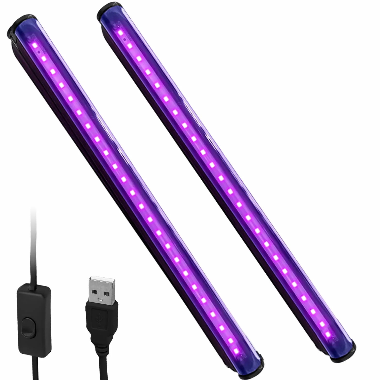2 sztuki Lampa UV z przełącznikiem i wtyczką - czarna listwa LED, świetlówka ultrafioletowa na imprezę, farba fluorescencyjna, plakat fluorescencyjny, bar