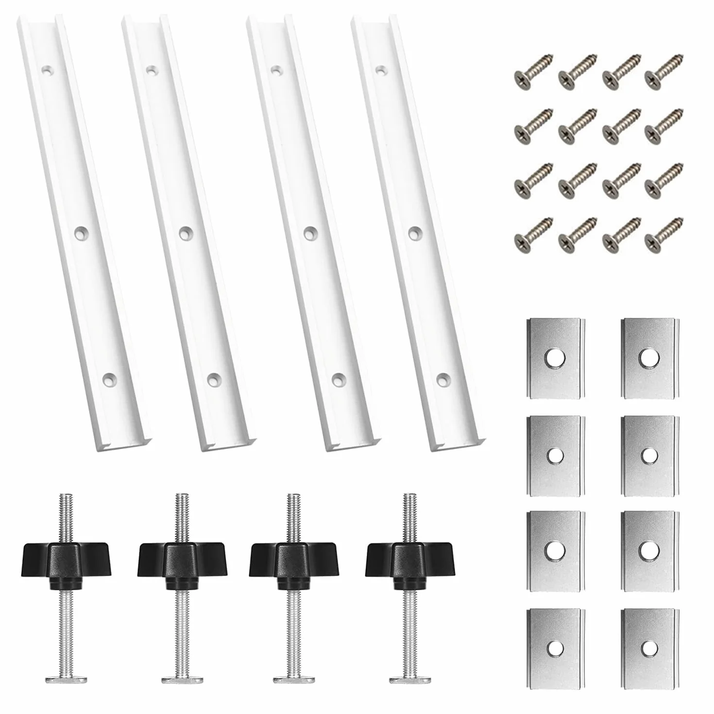 4 sztuki szyny T Nut M8 M6, 400 mm szyna prowadząca, szyna montażowa, szyna ślizgowa, szyna aluminiowa, szyna ślizgowa, szyna T, szyna ukośna, wyposażona w 4 uchwyty M8, 4 bloki ślizgowe M6, blok