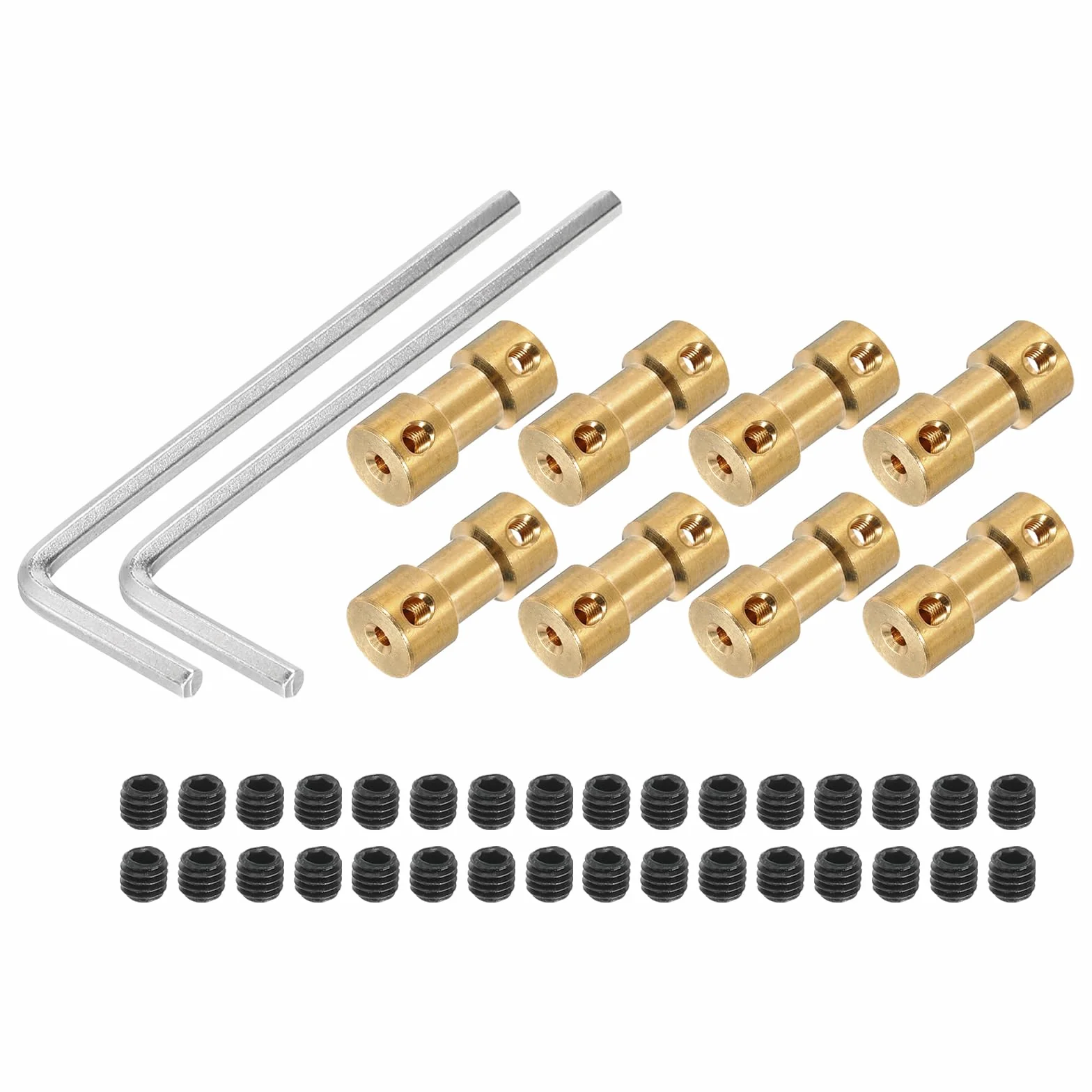 QUARKZMAN 2 mm 3 mm otwór sztywny sprzęgło, długość 20 mm, długość 9 mm Dia M3, mosiężne złącze wału, do drukarek 3D, kolor miedziany, z 8 szt. łączników 32 sztuki, śruby, 2 klucze