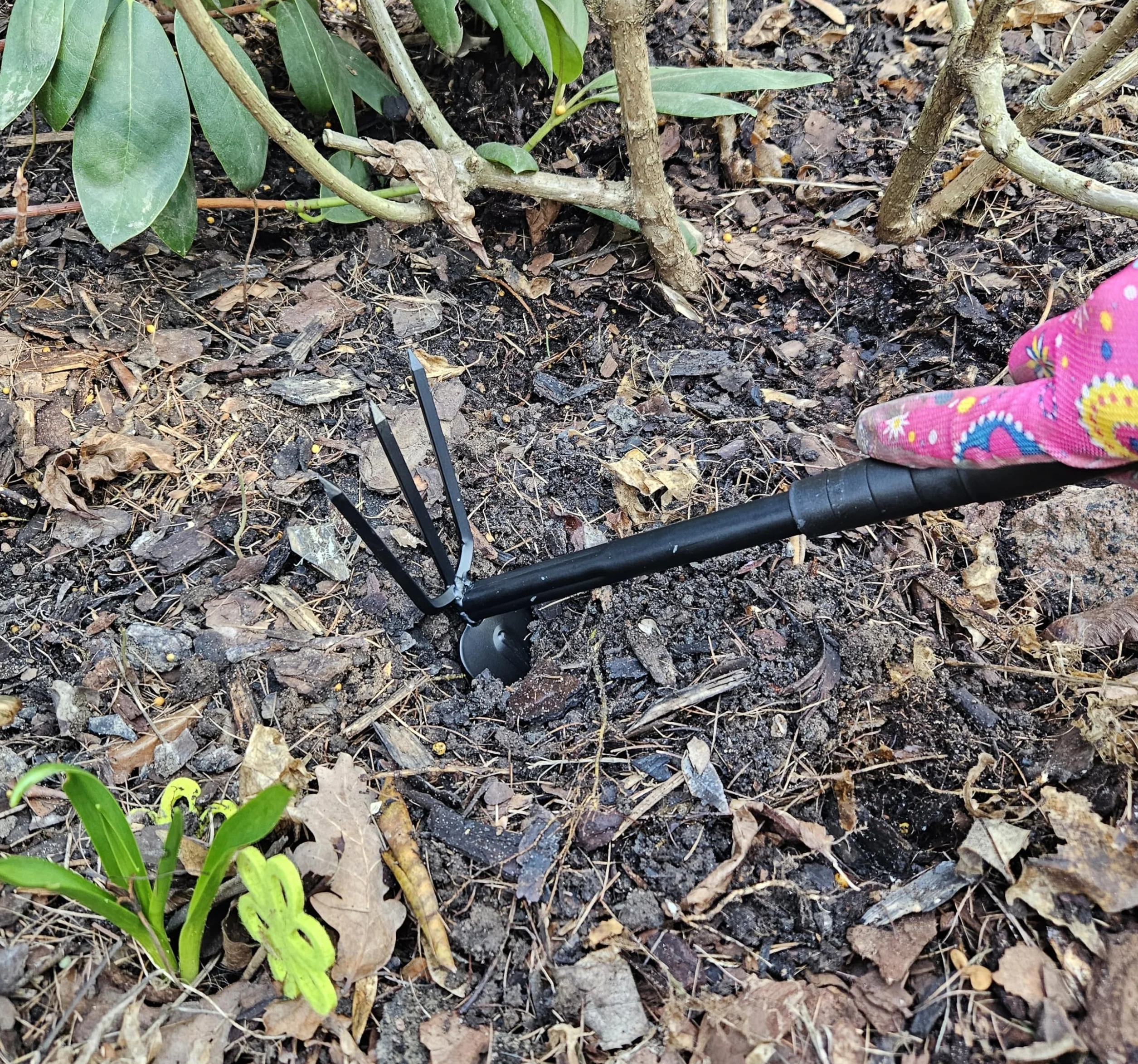 Mivos Motyka z 3 kolcami do uprawy i pielenia ziemi/Podwójna motyczka z 3 zębami/dwugłowicowa metalowa motyka do przesadzania, szerokość 7 cm