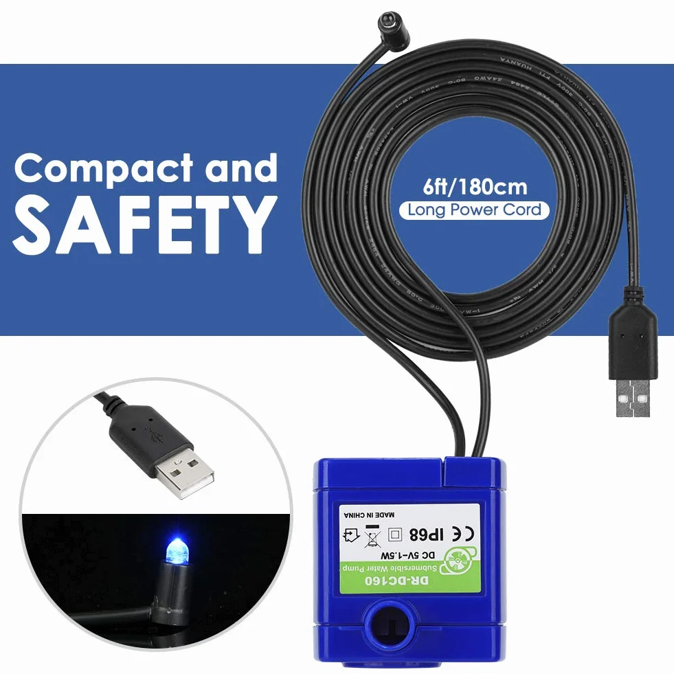 Pompa do Fontanny dla Kota Zatapialna LED 5V USB Cicha Energooszczędna