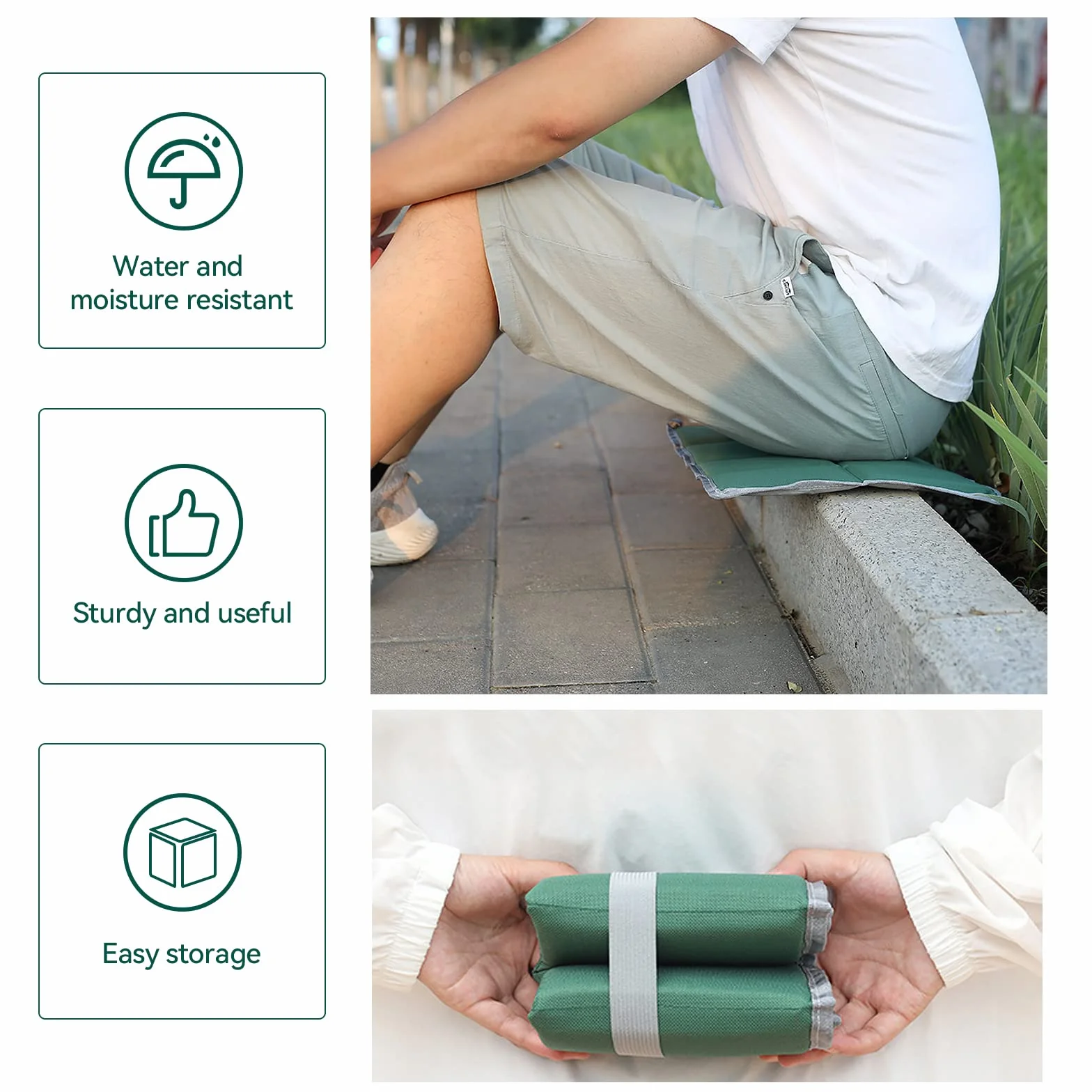 2 szt. Thermo Outdoor Seat Pad Składana mata siedziska Wodoodporna poduszka siedziska z 2 torbami do noszenia na piknik na świeżym powietrzu i kemping (czarny/zielony)