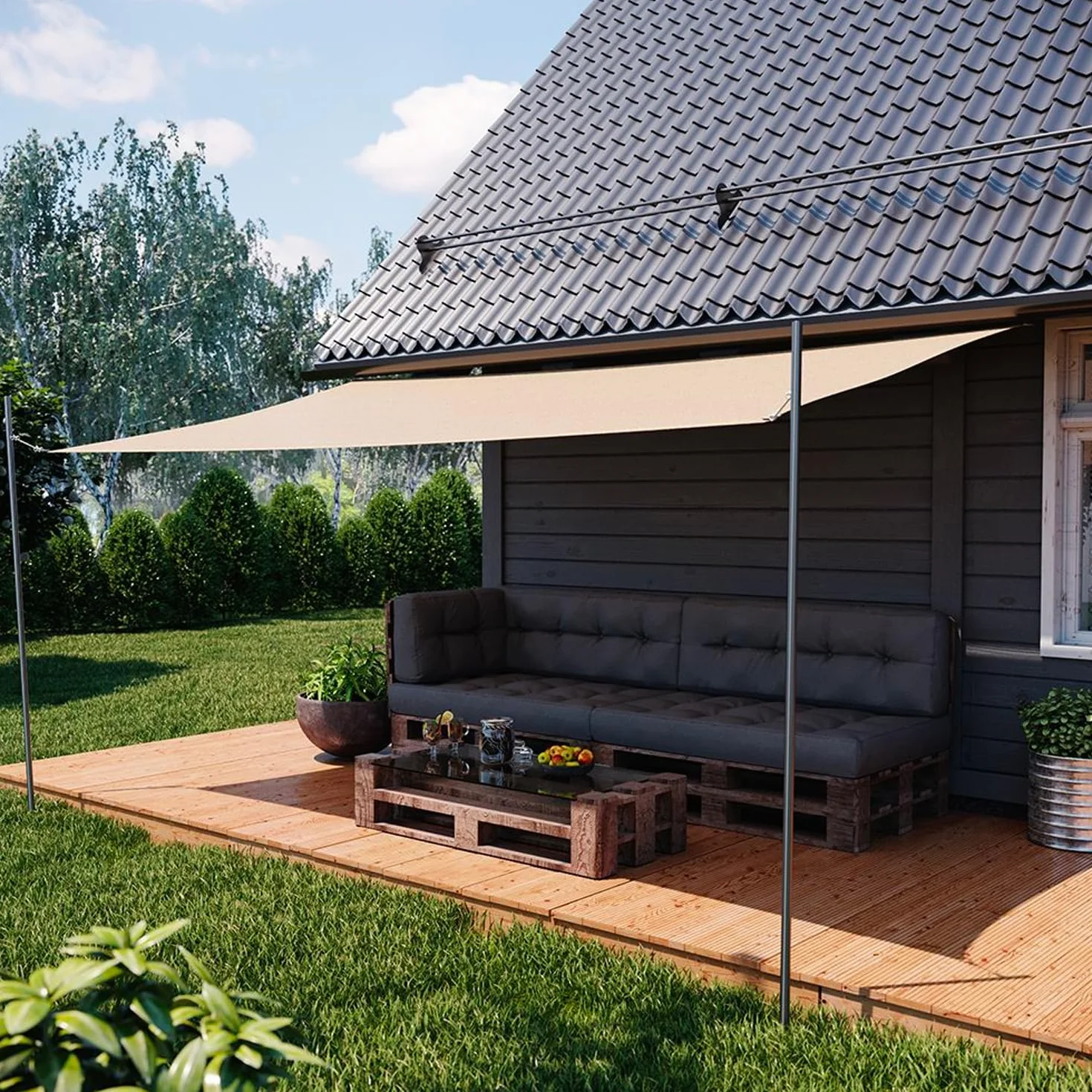 Żagiel przeciwsłoneczny 6 x 6 m, poliester, ochrona UV, wodoodporny, do ogrodu