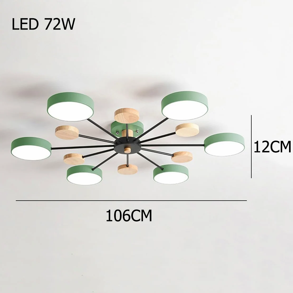 Lampa sufitowa Sputnik w nowoczesnym stylu z połowy wieku, 3 światła, biała, zielona i szara, drewniana lampa sufitowa inspirowana nordyckim stylem wiejskim. Okrągłe oświetlenie do sypialni