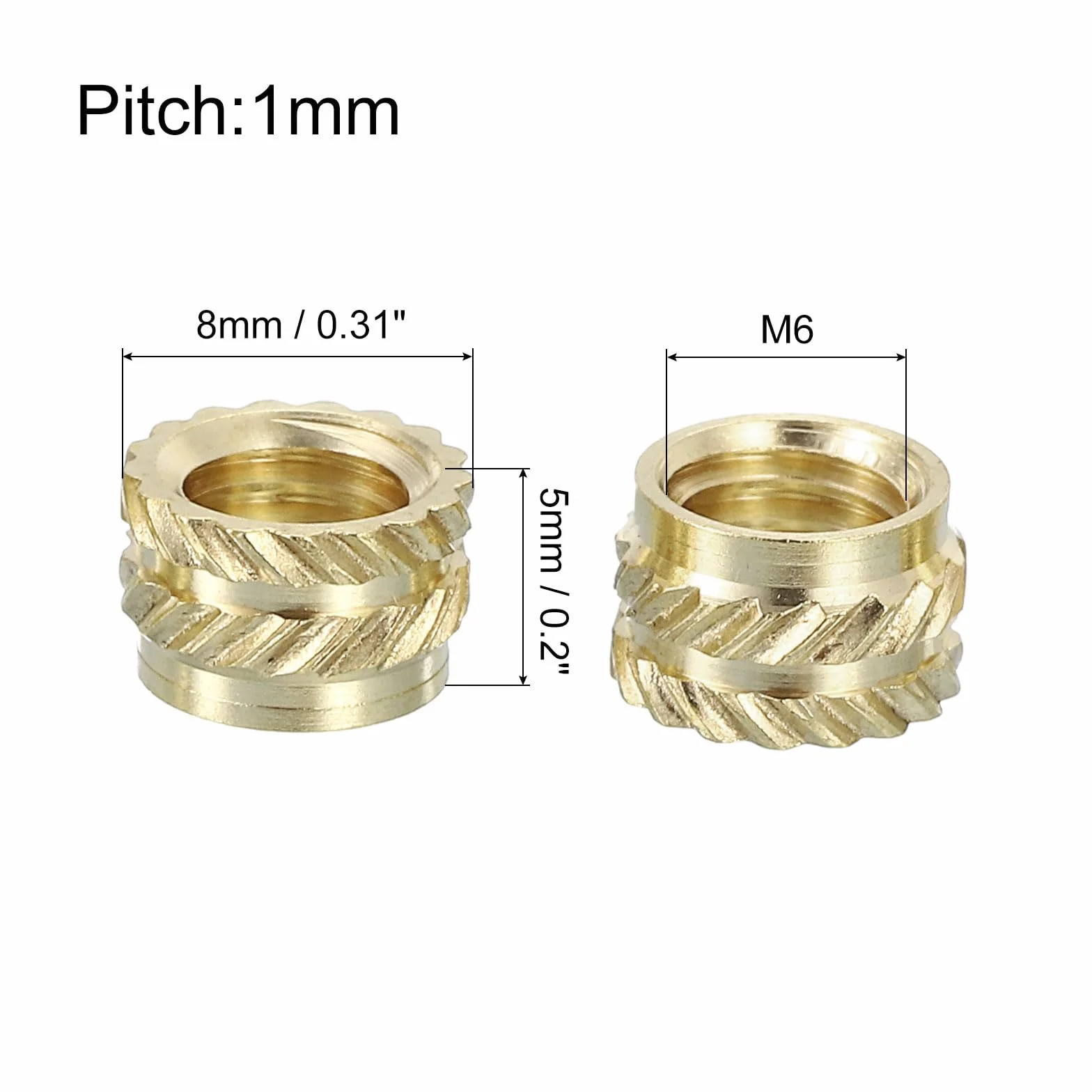 QUARKZMAN Nakrętki z wypustkami, 25 sztuk M6 x 5 mm L x 8 mm OD mosiężne nakrętki do drukowania 3D nakrętki gwintowane żeńskie mosiężne nakrętki
