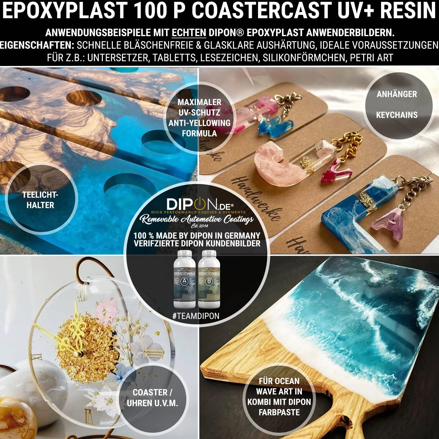 Żywica epoksydowa EpoxyPlast 100P CoasterCast UV+ 2,25 kg, bezbarwna i bez pęcherzyków powietrza, maksymalna ochrona przed promieniowaniem UV, nie zawiera BPA, nietoksyczna, nadaje się do podstawek z