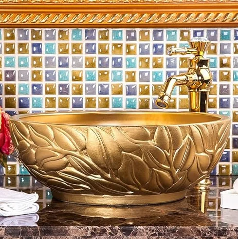 Ceramiczna umywalka nablatowa, okrągła umywalka nablatowa do eleganckiej dekoracji hotelu i domu