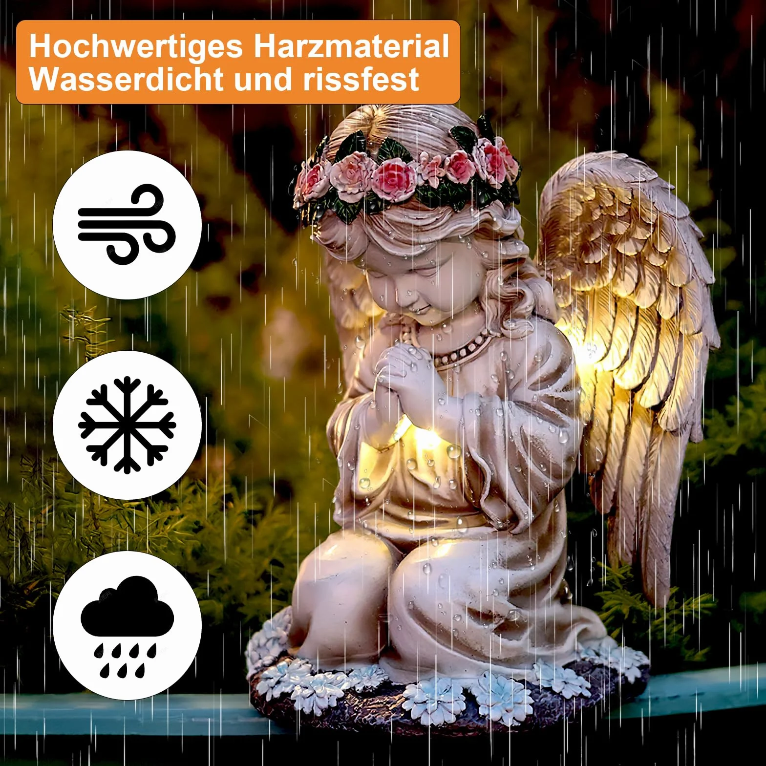 HENGBIRD Solarna figurka ogrodowa anioł, latarnia solarna, dekoracja na grób, odporna na warunki atmosferyczne