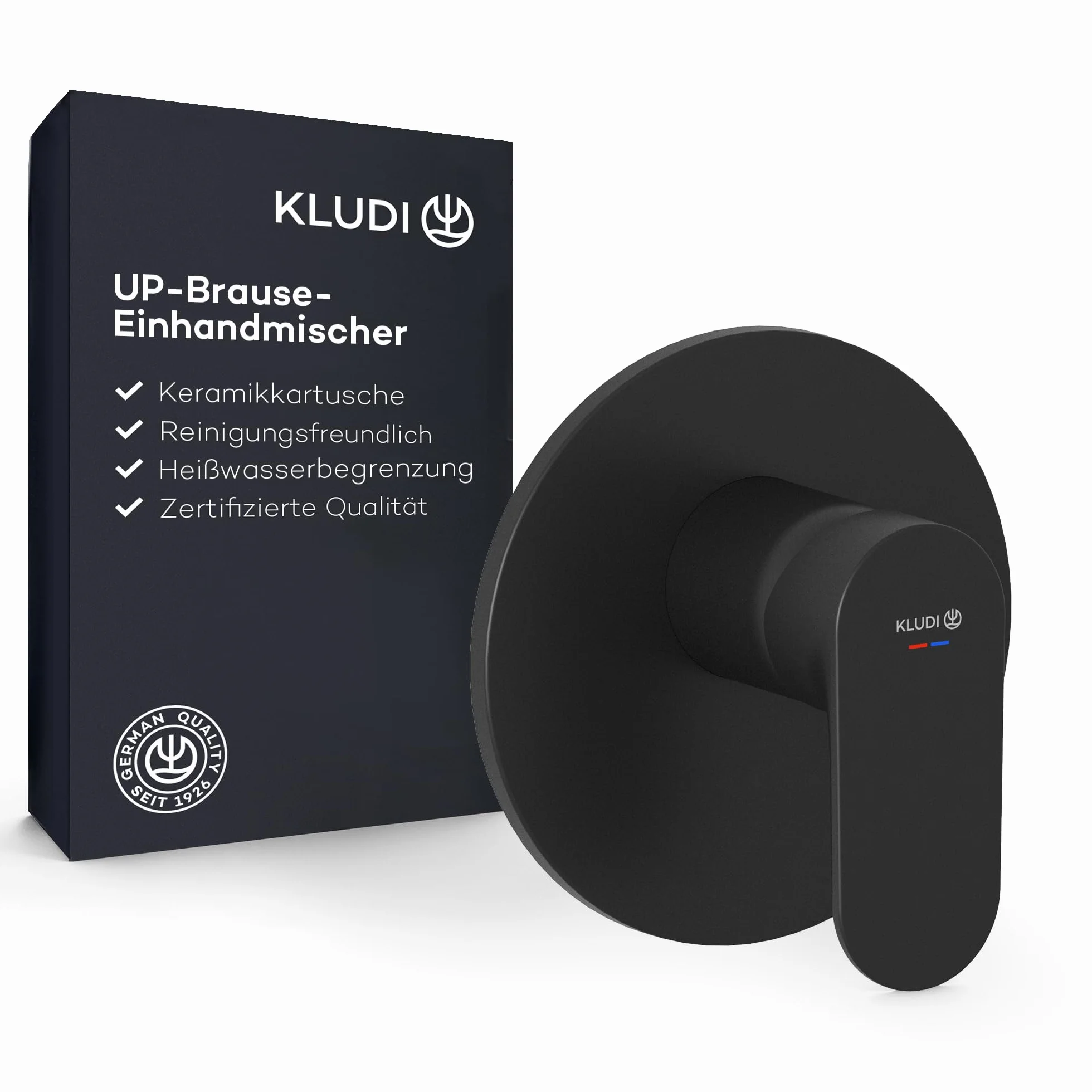 KLUDI -X1 podtynkowa armatura prysznicowa z ogranicznikiem ciepłej wody, bateria prysznicowa z wysokiej jakości ceramicznym wkładem do łazienki, czarna matowa, wymagane akcesoria KLUDI Slimbox (art.