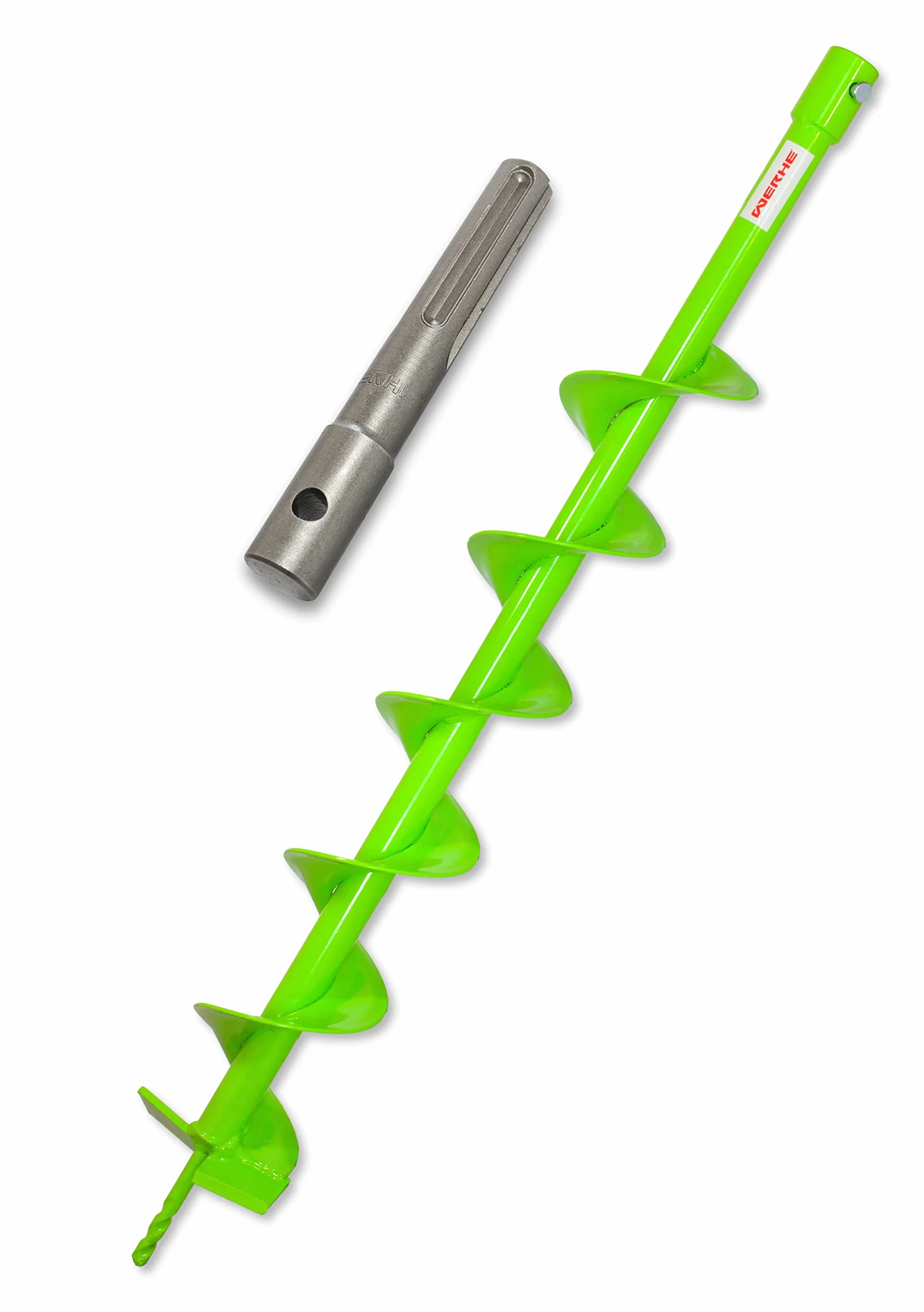WERHE świder ziemny 100 mm lita stal z adapter SDS Max, 80 cm | grot centrujący do precyzyjnego nawiercania, pasuje do młotowiertarki i wiertarki akumulatorowej, uchwyt 20 mm