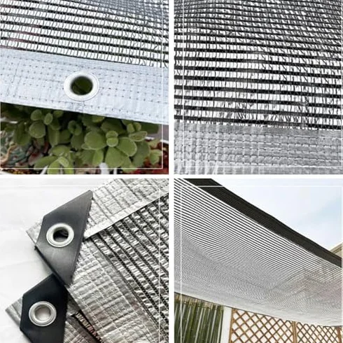 Aluminiowa siatka zacieniająca 55% UV 4x5m z przelotkami do szklarni i patio