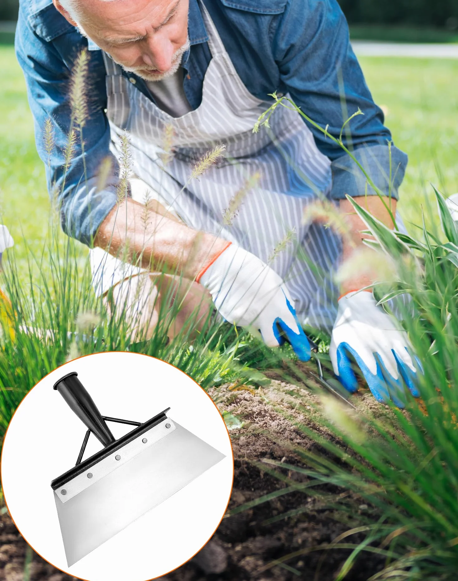 QWORK® Łopata ogrodowa ze stali manganowej 30cm, wymienna głowica do czyszczenia chwastów i skrobania