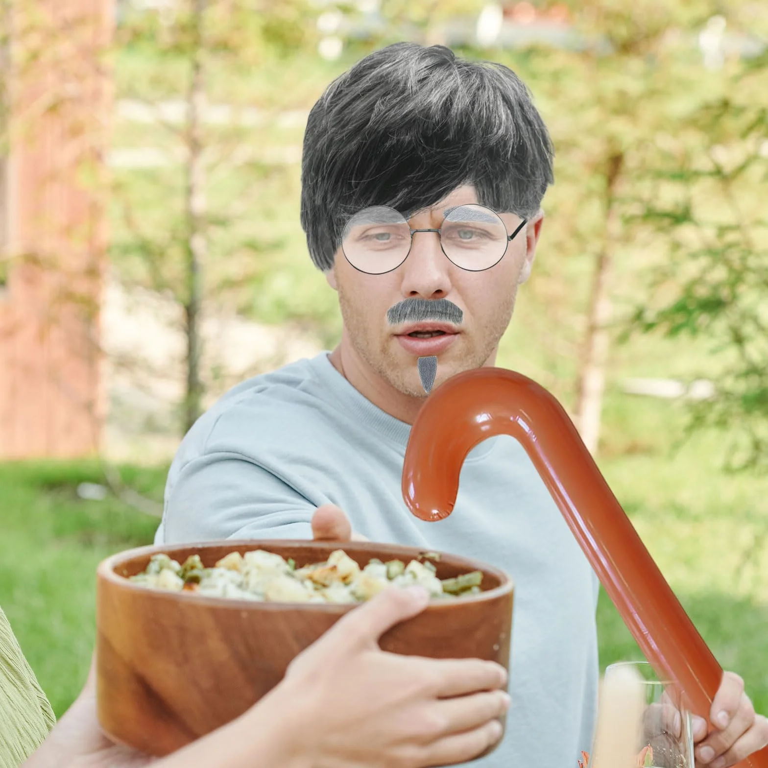 MIVAIUN Zestaw 8 fantazyjnych sukienek, dla dziadka, peruka starca, szara sztuczna broda, brwi, czapka, okulary, nadmuchiwana laska do chodzenia, męska peruka kostium na imprezę cosplay
