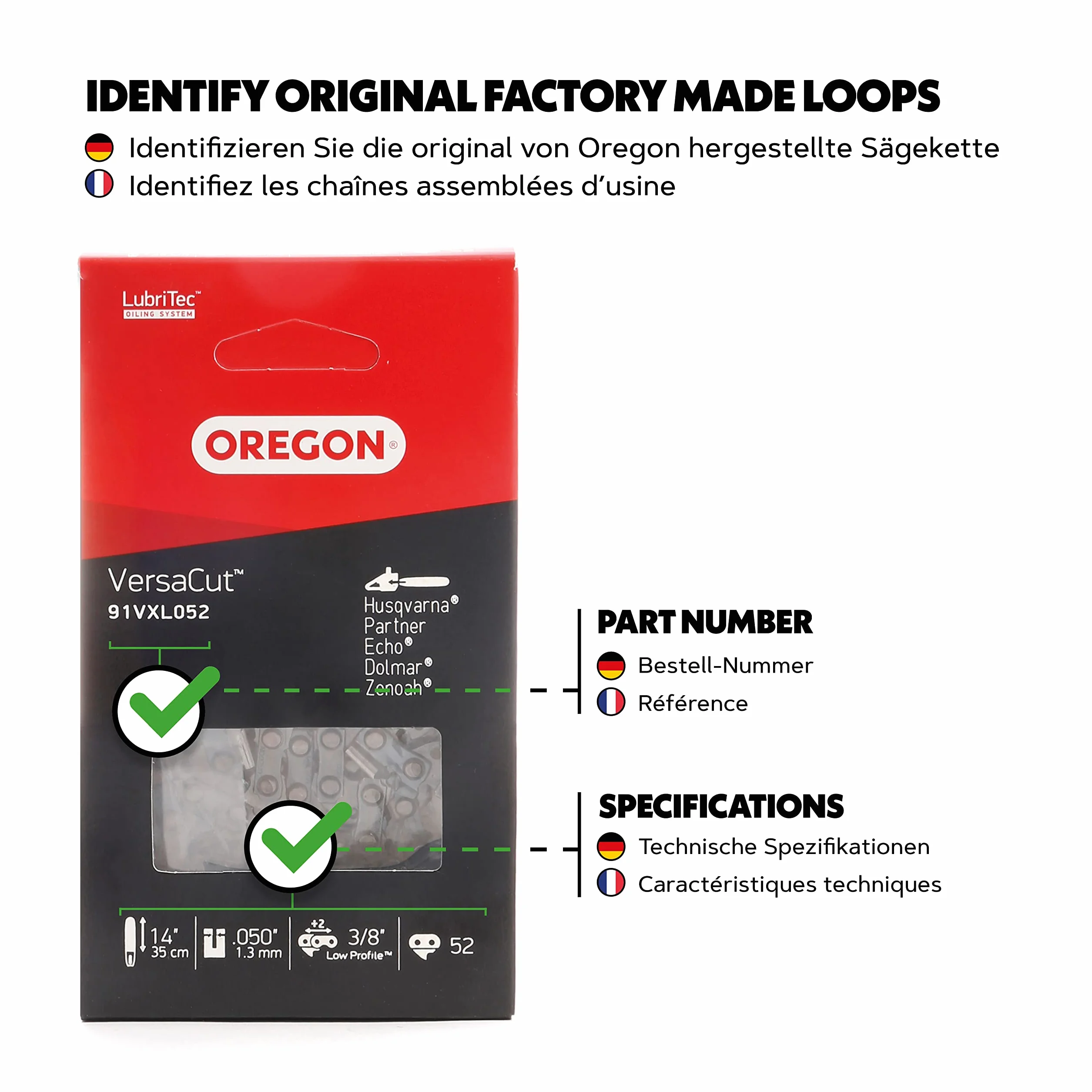 Oregon Łańcuch do Piły Łańcuchowej VersaCut 3/8" Niski Profil 1,3 mm 35 cm 52 Ogniwa 91VXL