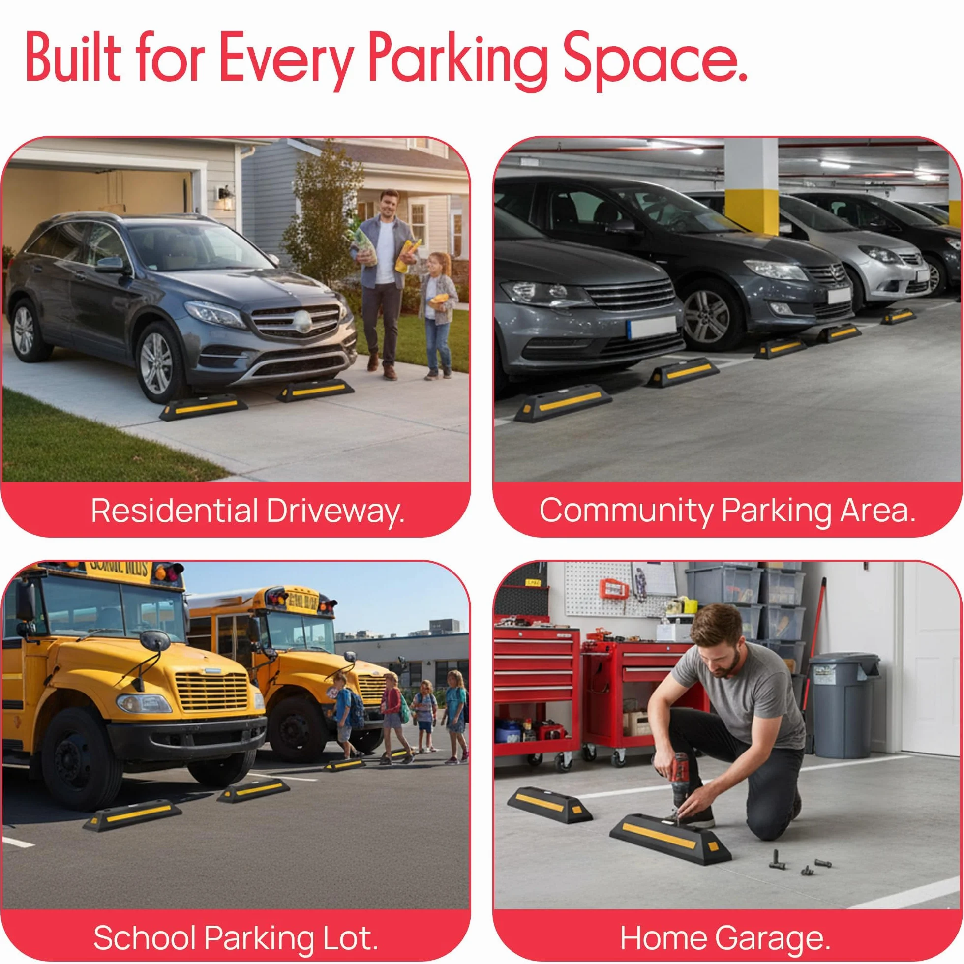 PCRSTP11 ogranicznik podłogowy pojazdu do ochrony parkingu, wytrzymały, gumowy ogranicznik do parkingu, do samochodów dostawczych, ciężarówek, bloków prowadnicy kół opon, 1 szt