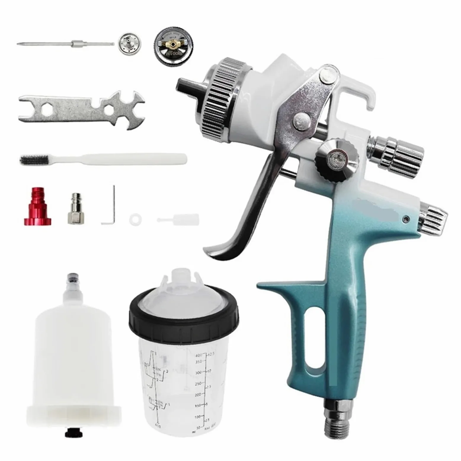 Dysza Pistoletu Natryskowego 1,3 I,8 Mm Ze Zbiornikiem Mieszającym 400CC Adapterem Pistolet Do Lakieru Samochodowego Lakierowania Farby 4000B Na Sprężone Powietrze Wysoka Precyzja Atomizacji(B)